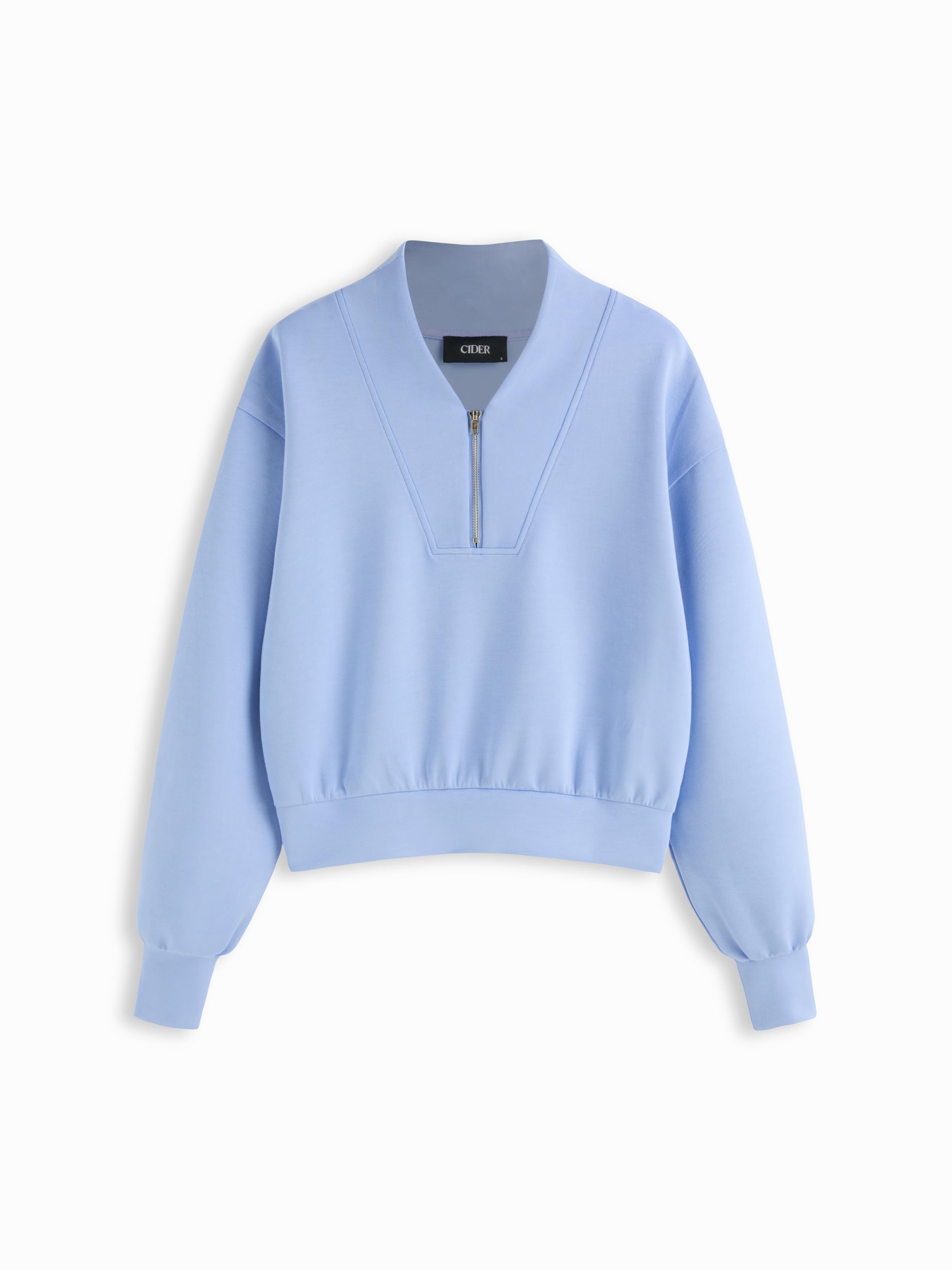 V-neck Solid Half Zip Sweatshirt by CIDER