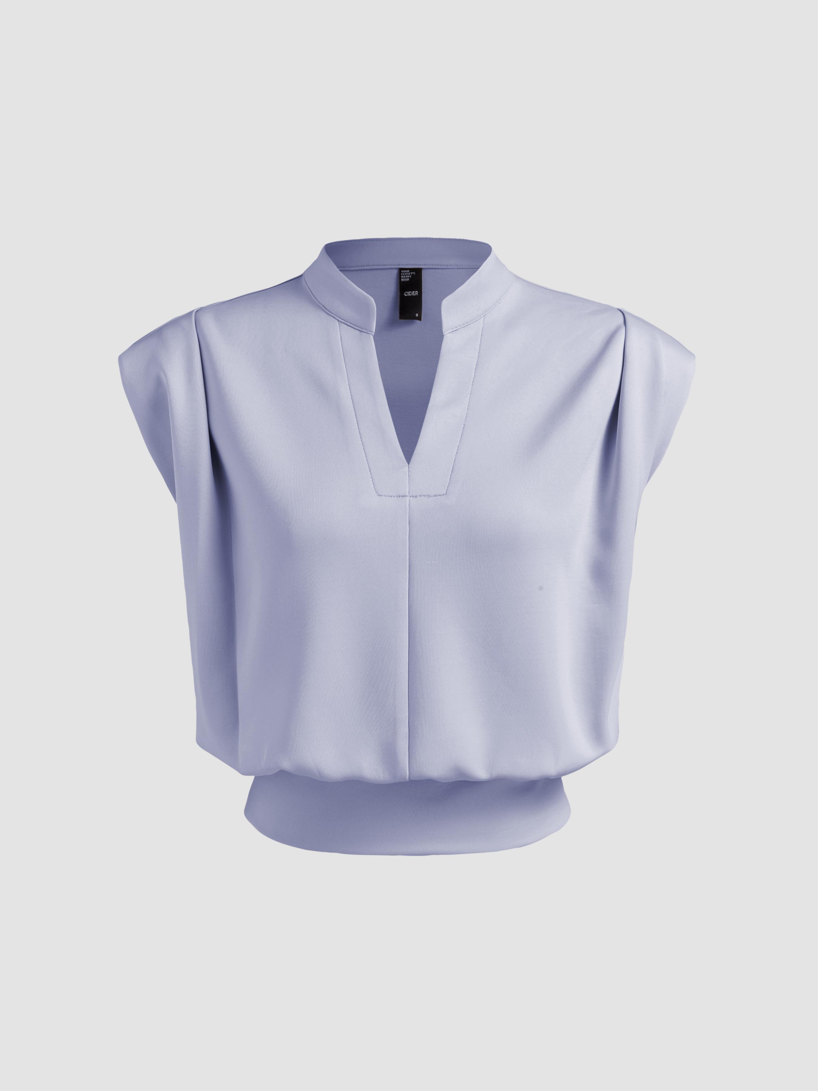 V-neck Solid Pleated Crop Top by CIDER