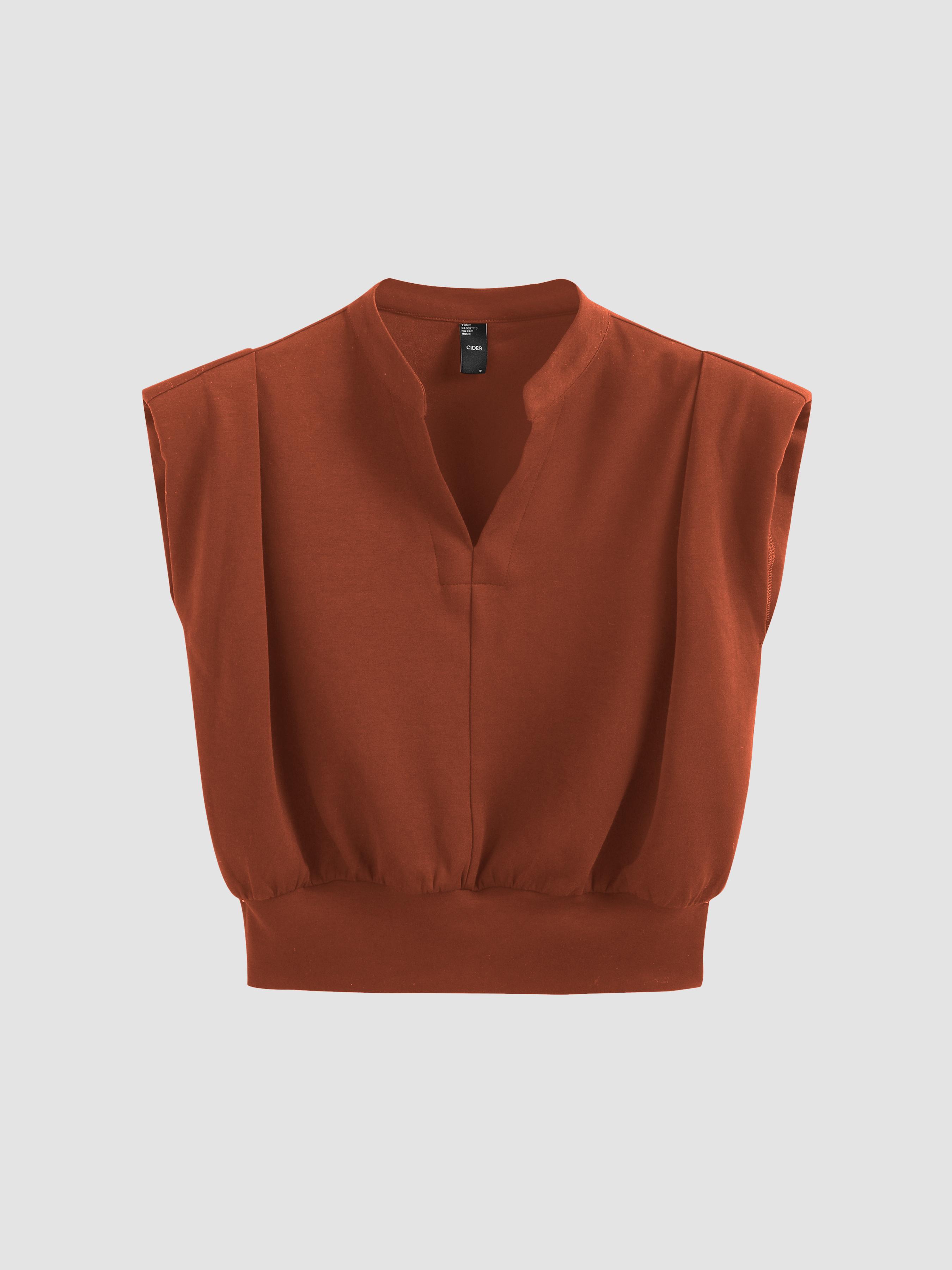 V-neck Solid Pleated Crop Top by CIDER