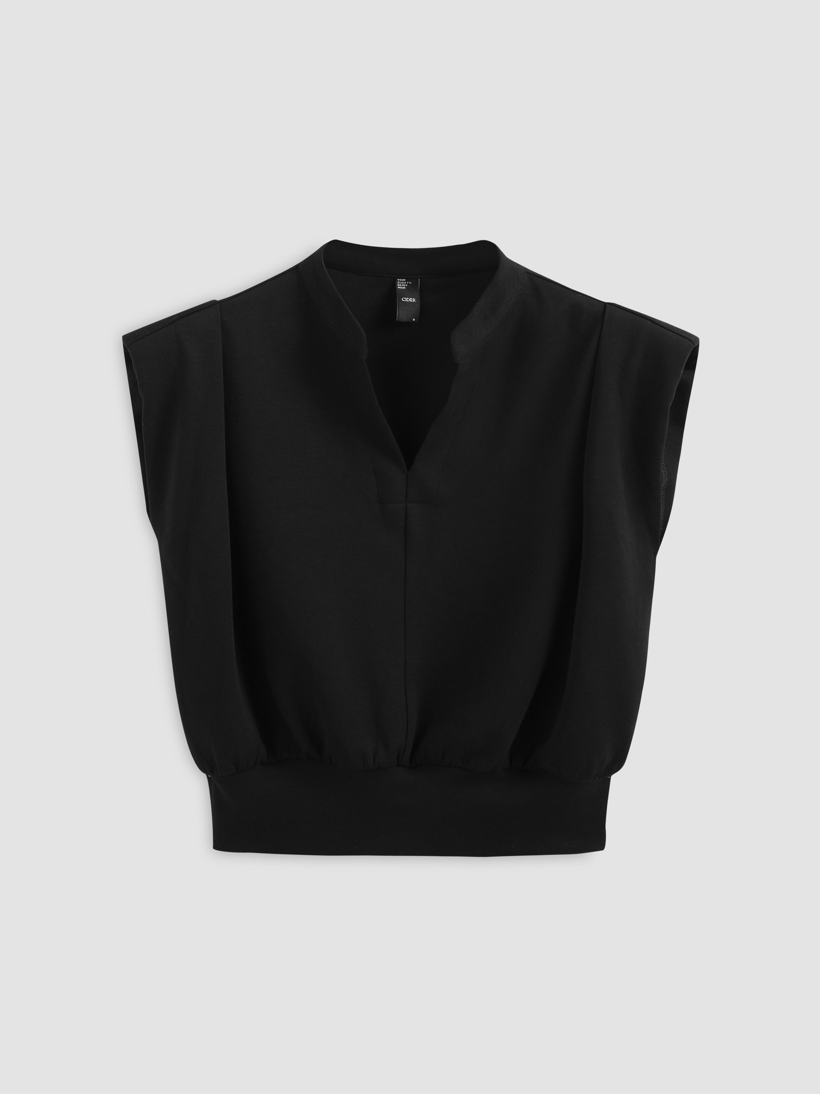 V-neck Solid Pleated Crop Top by CIDER