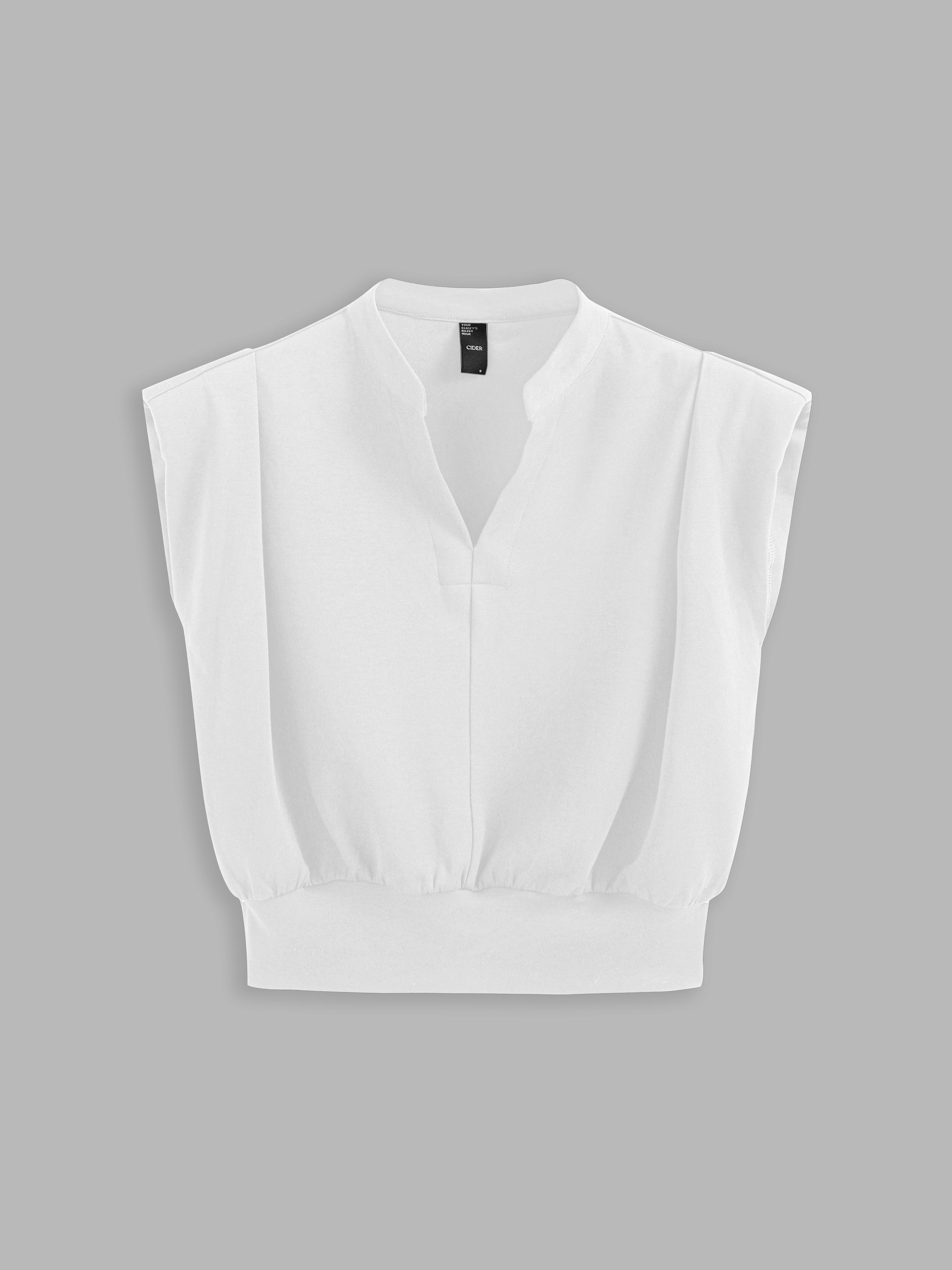 V-neck Solid Pleated Crop Top by CIDER