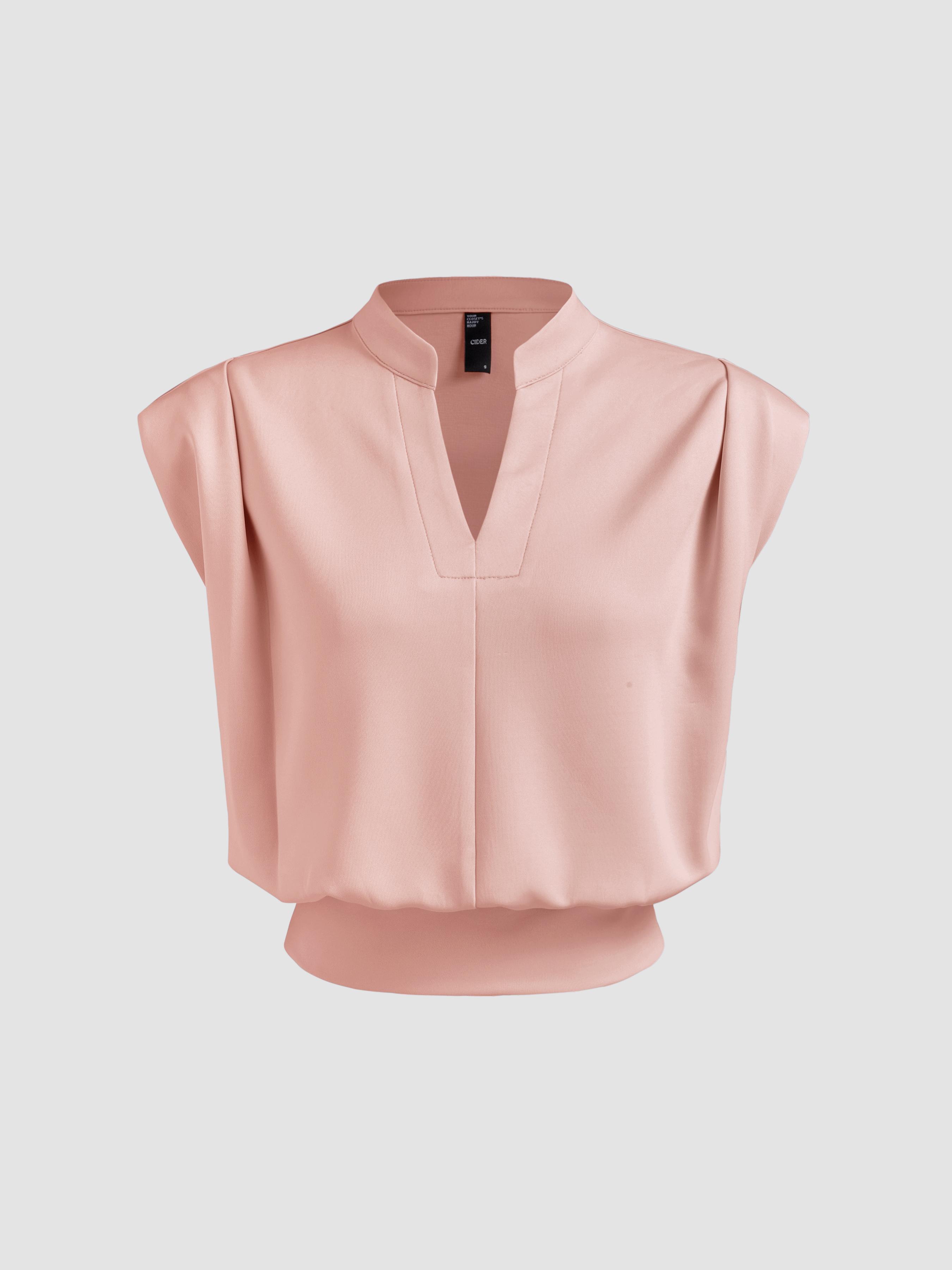 V-neck Solid Pleated Crop Top by CIDER