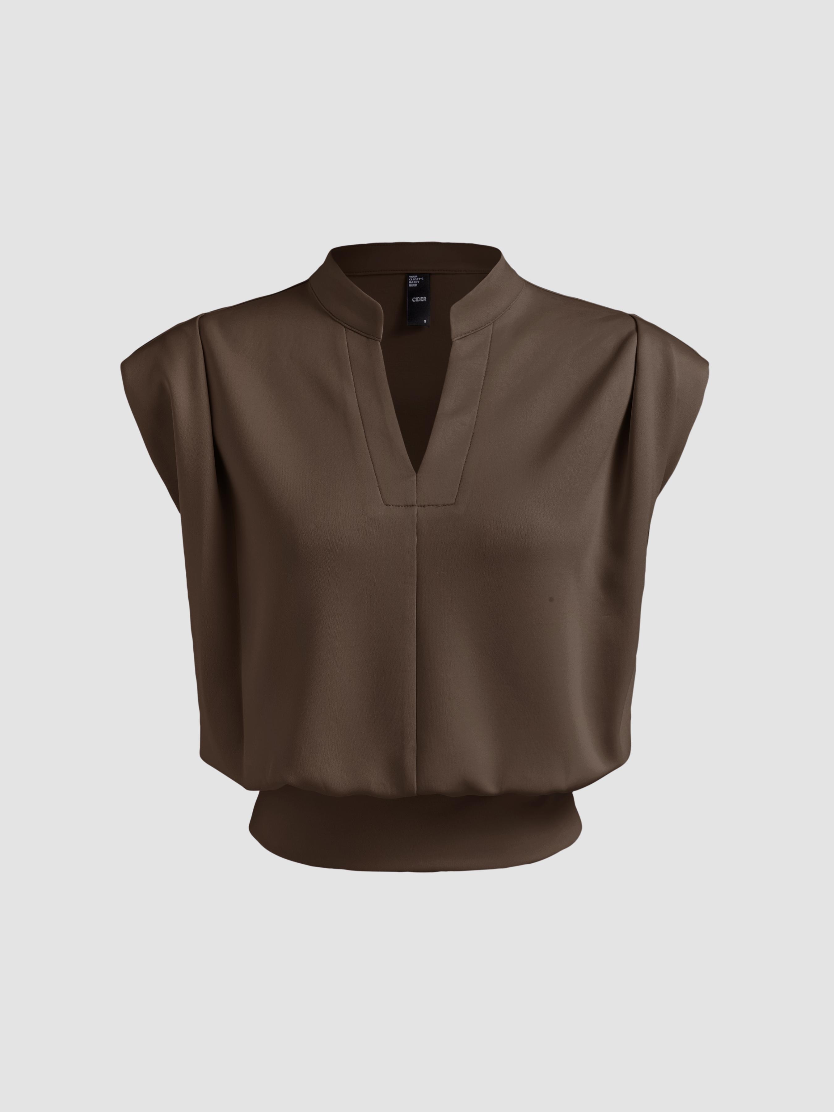 V-neck Solid Pleated Crop Top by CIDER