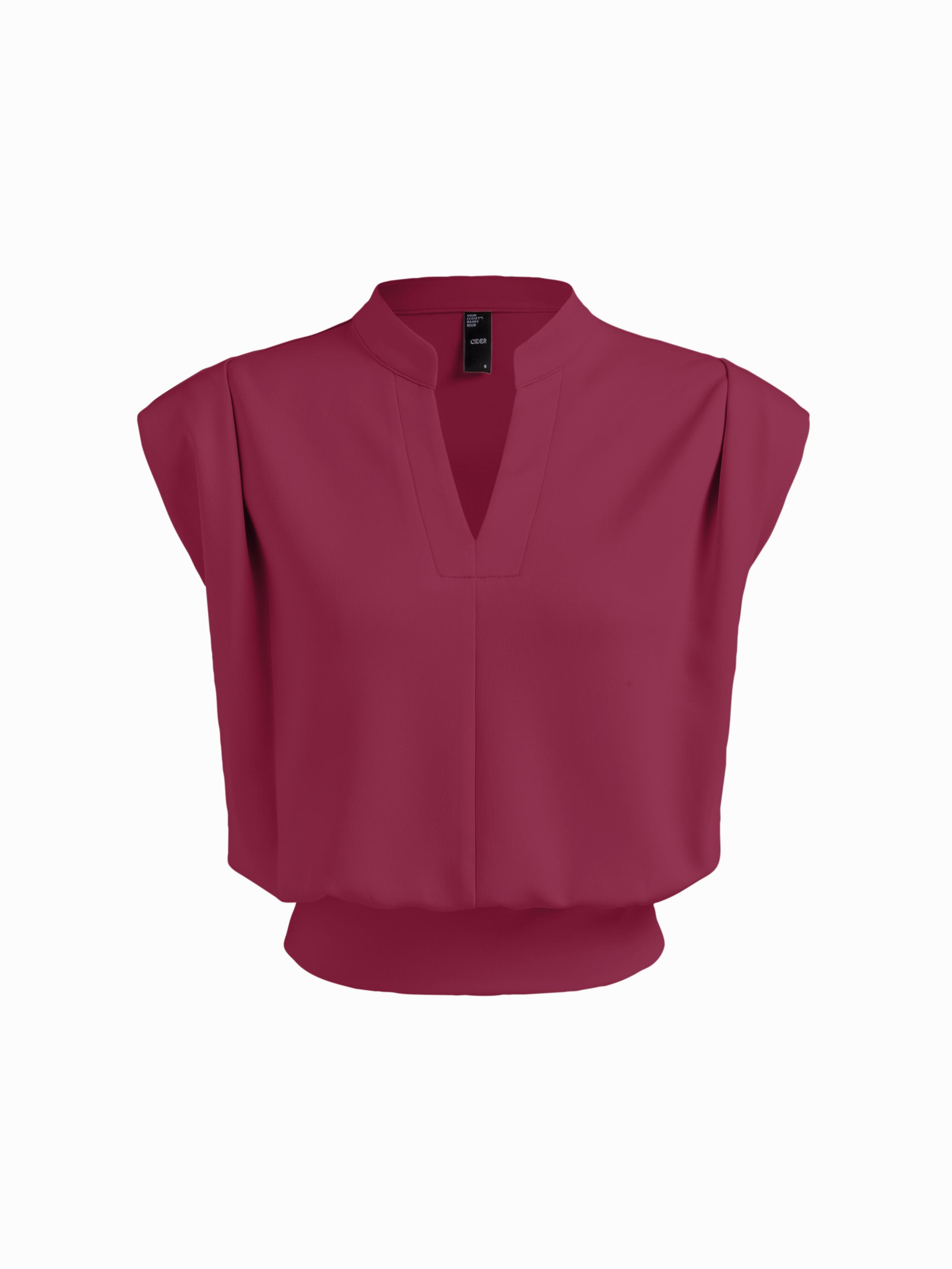 V-neck Solid Pleated Crop Top by CIDER