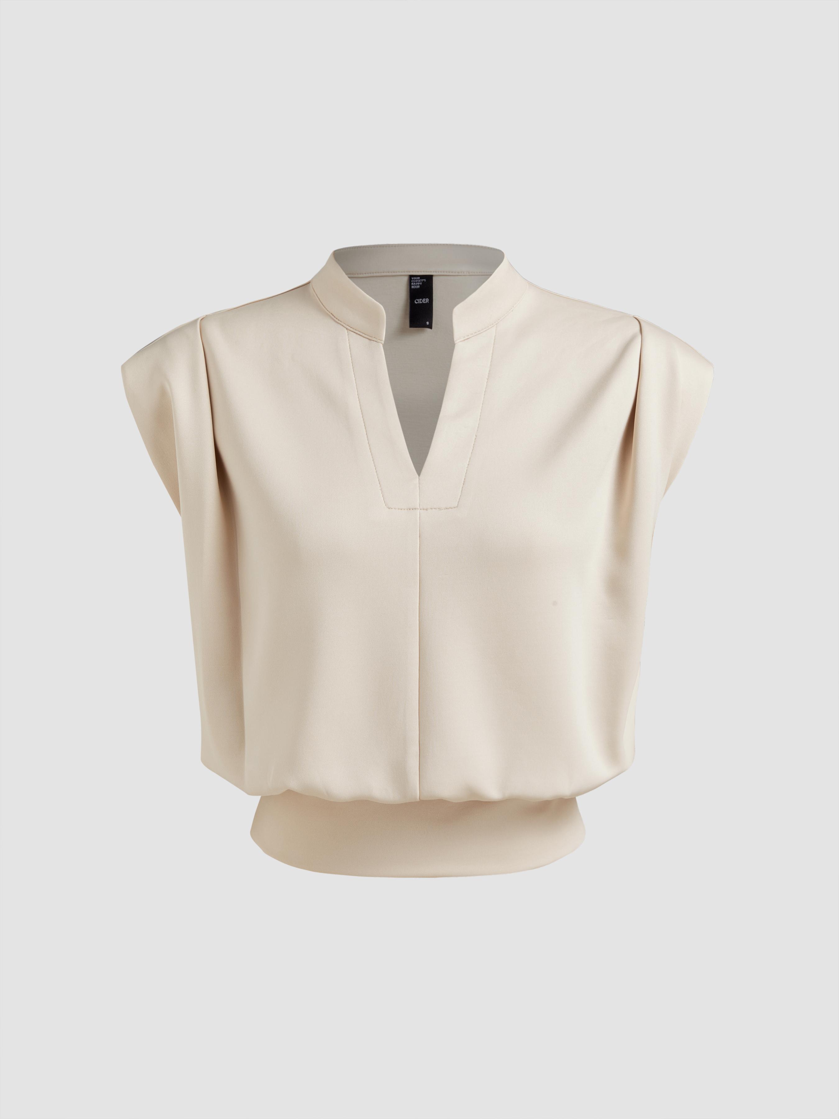 V-neck Solid Pleated Crop Top by CIDER