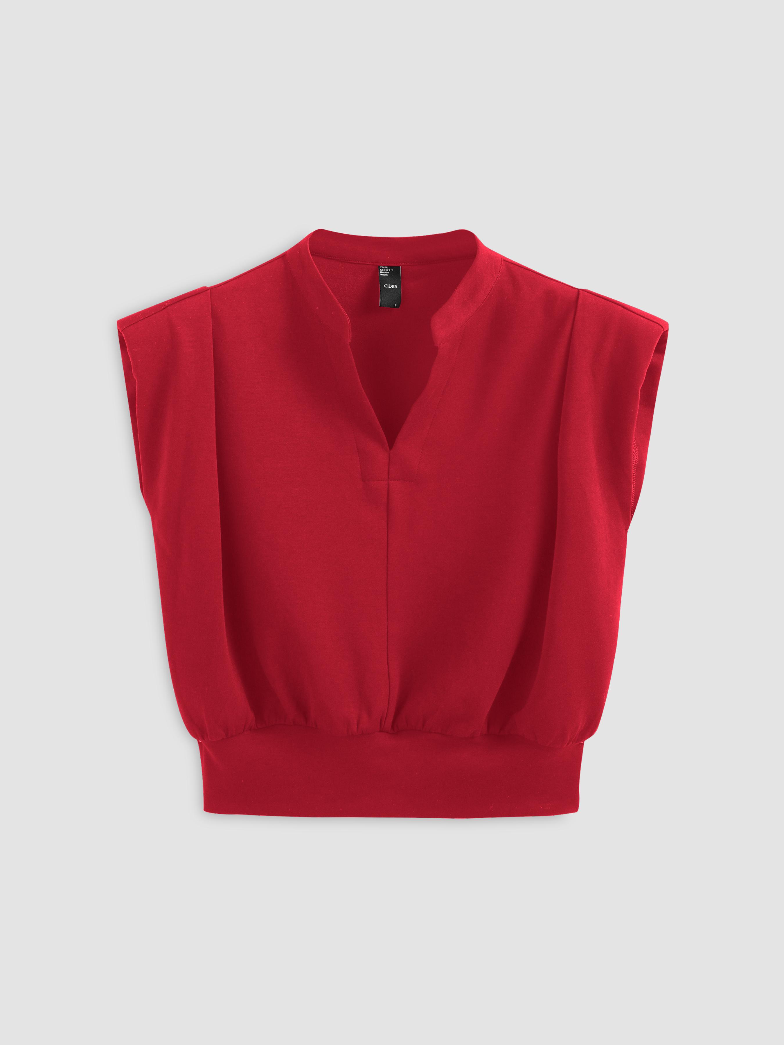 V-neck Solid Pleated Crop Top by CIDER