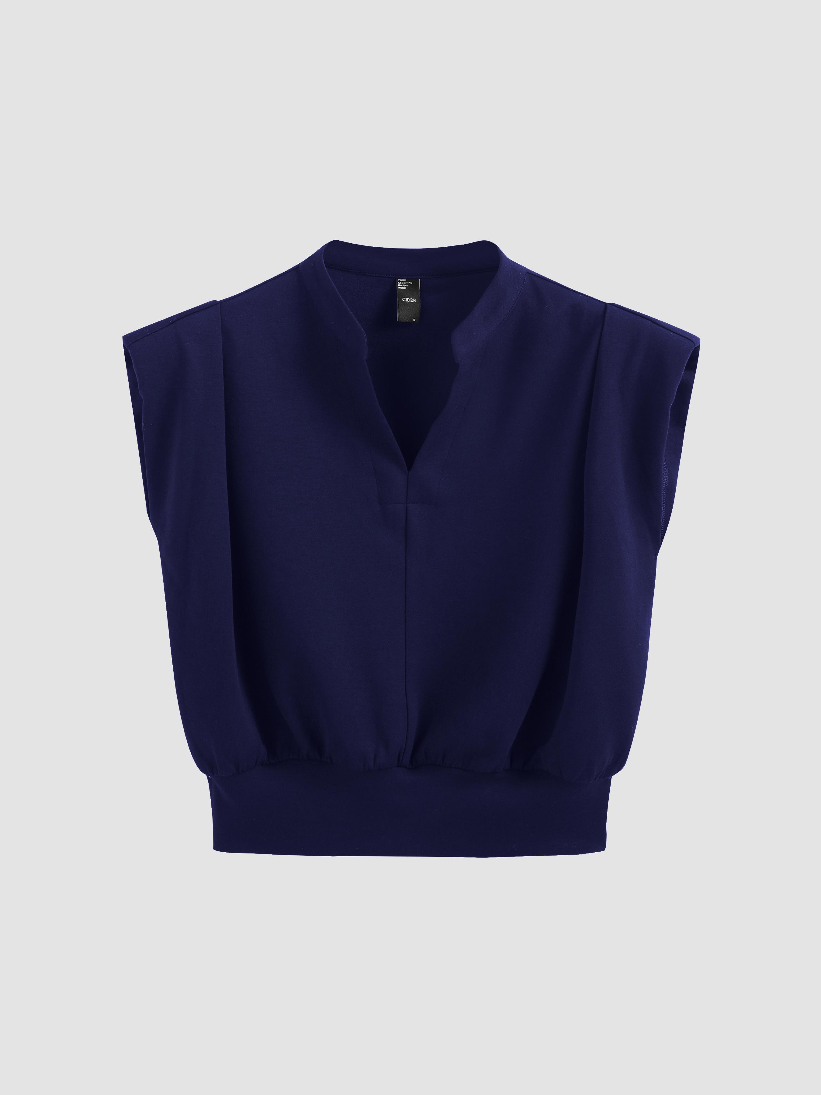 V-neck Solid Pleated Crop Top by CIDER