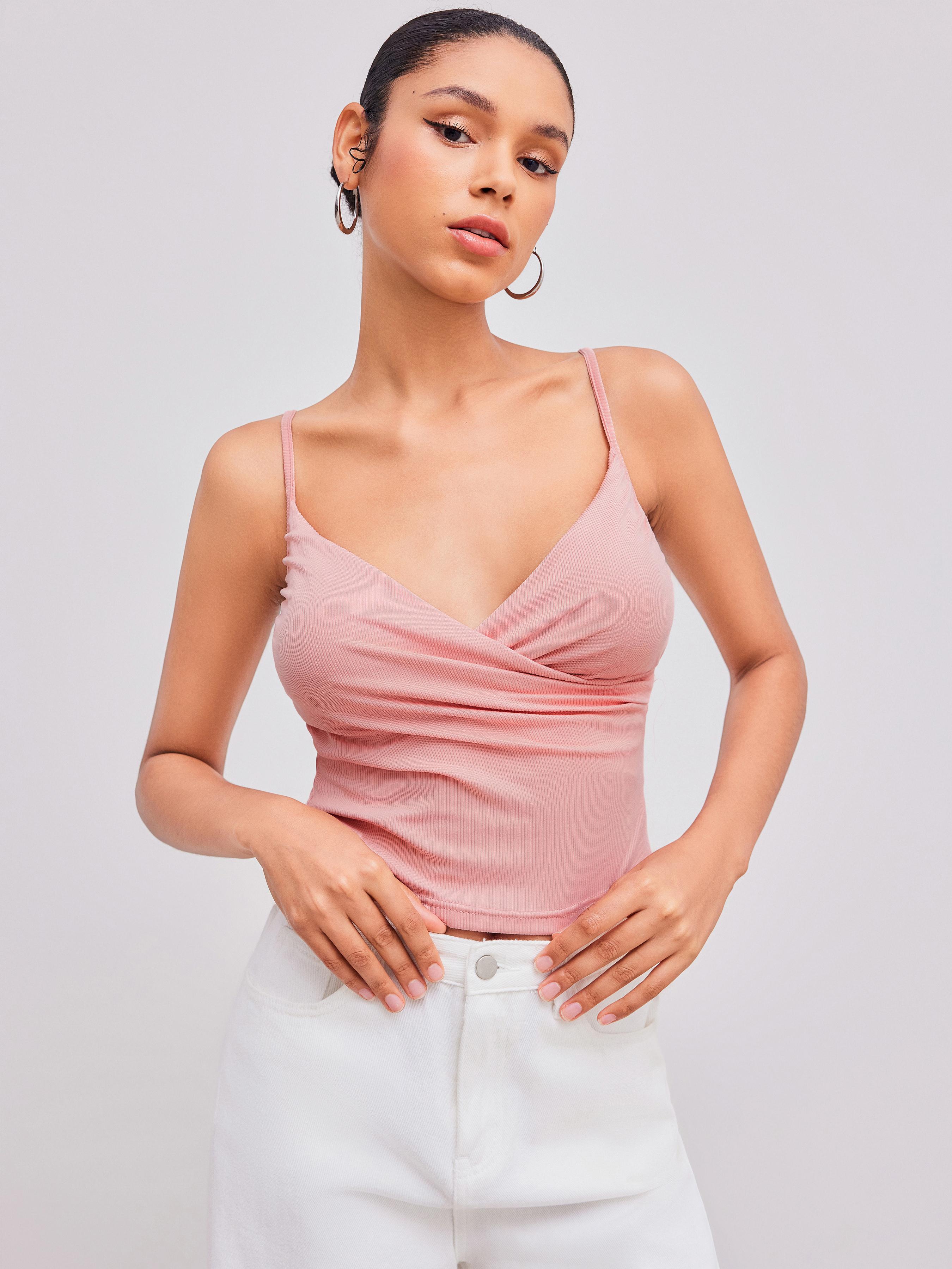 V-neck Solid Ruched Cami Top by CIDER