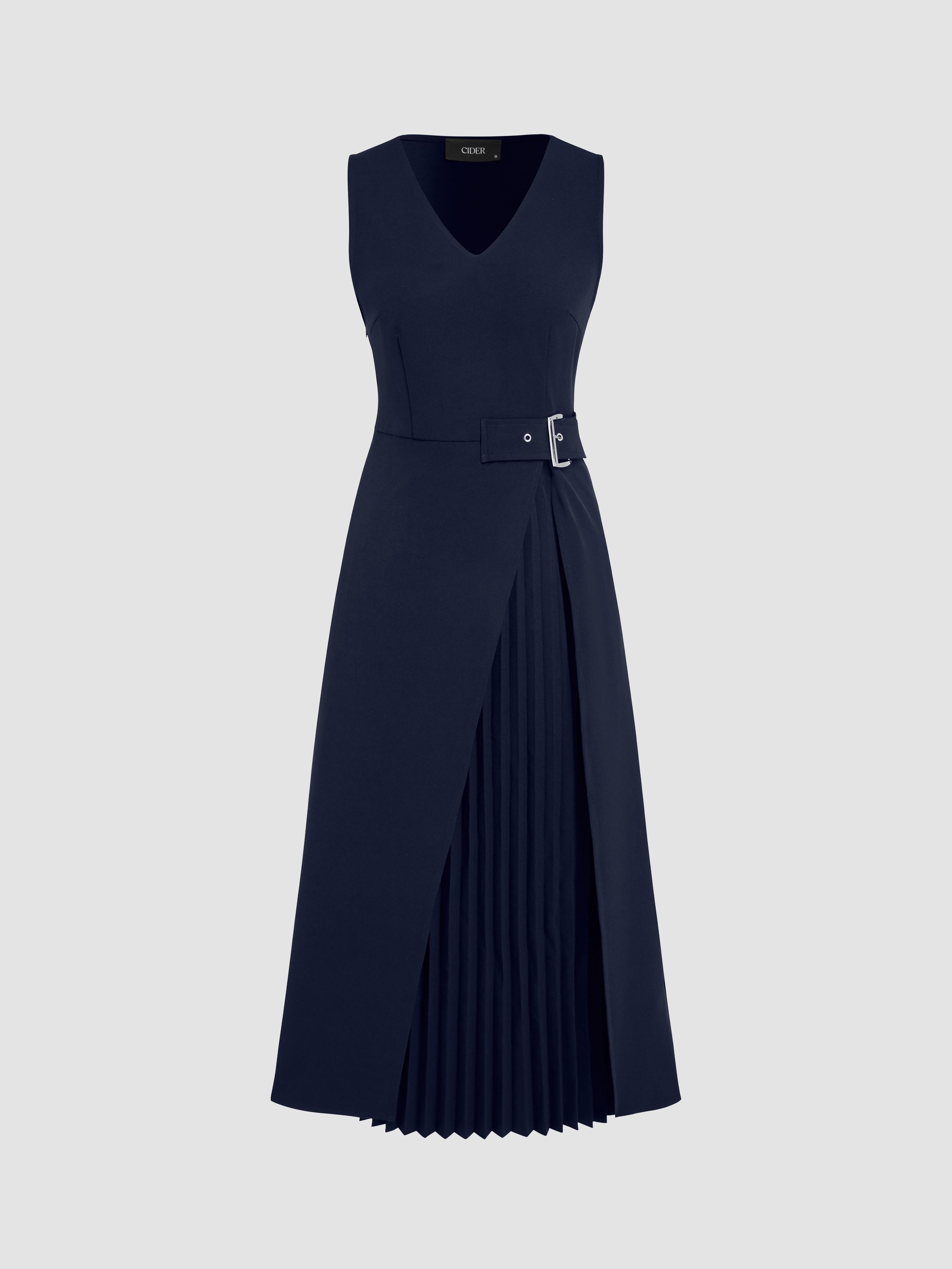 V-neck Solid Split Midi Dress by CIDER