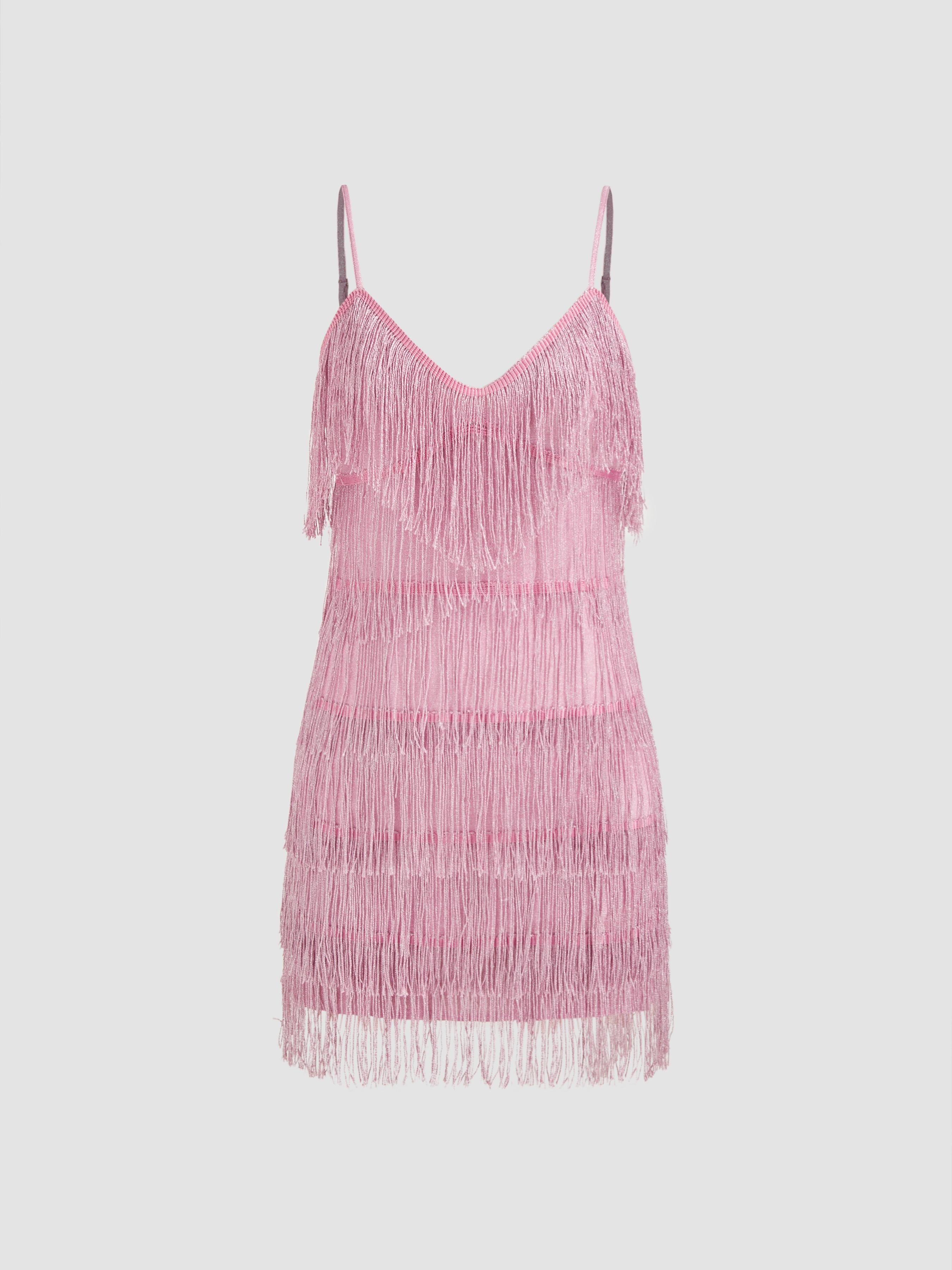 V-neck Solid Tassel Mini Dress by CIDER