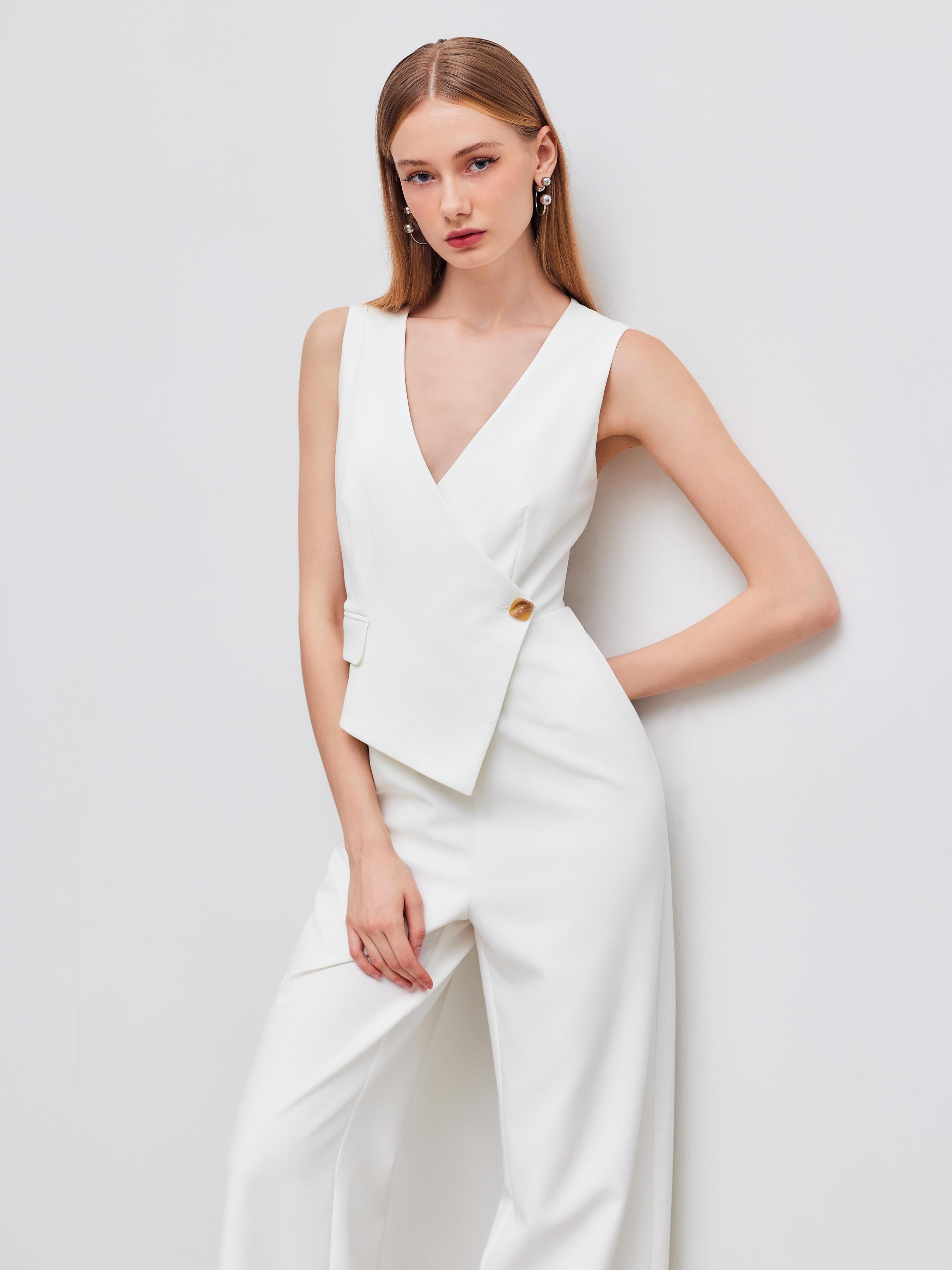 V-neck Solid Wrap Vest Jumpsuit by CIDER