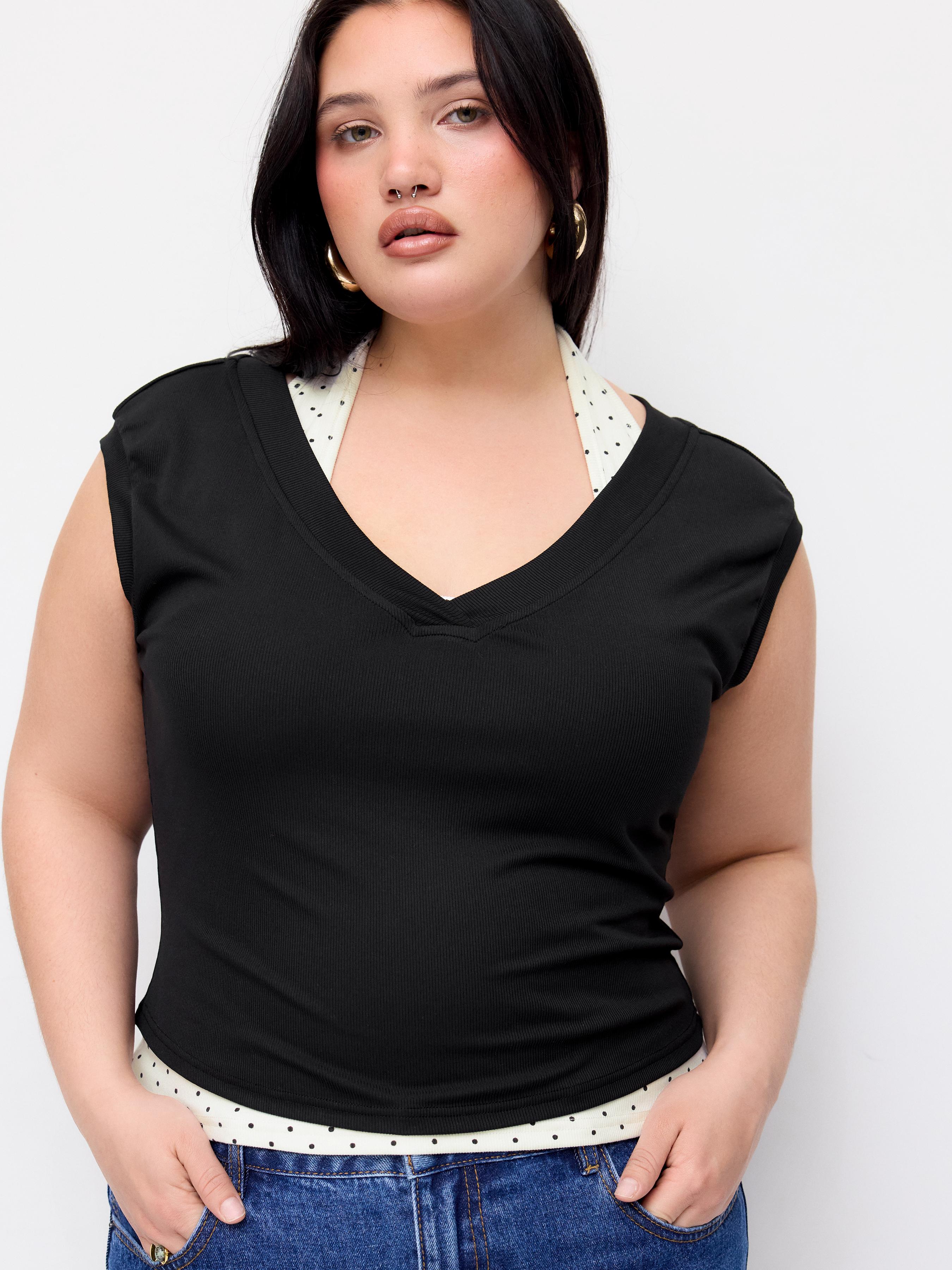 V-neck Top & Polka Dot Halter Neckline Cami Top Curve & Plus by CIDER