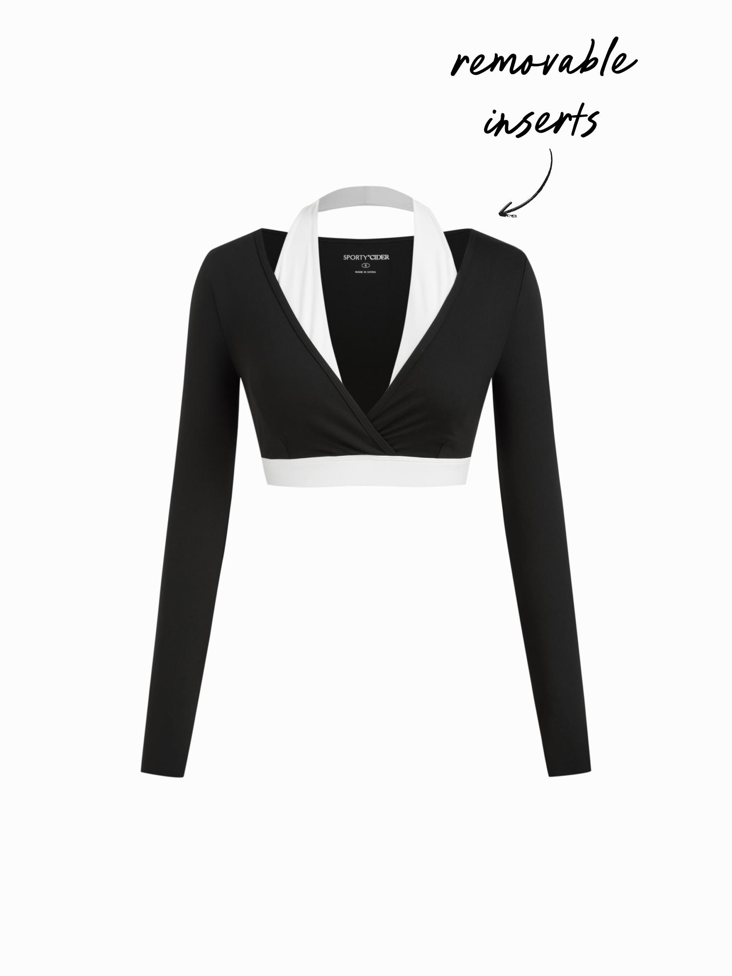 V-neck Two Tone Active Crop Top With Removable Padding by CIDER