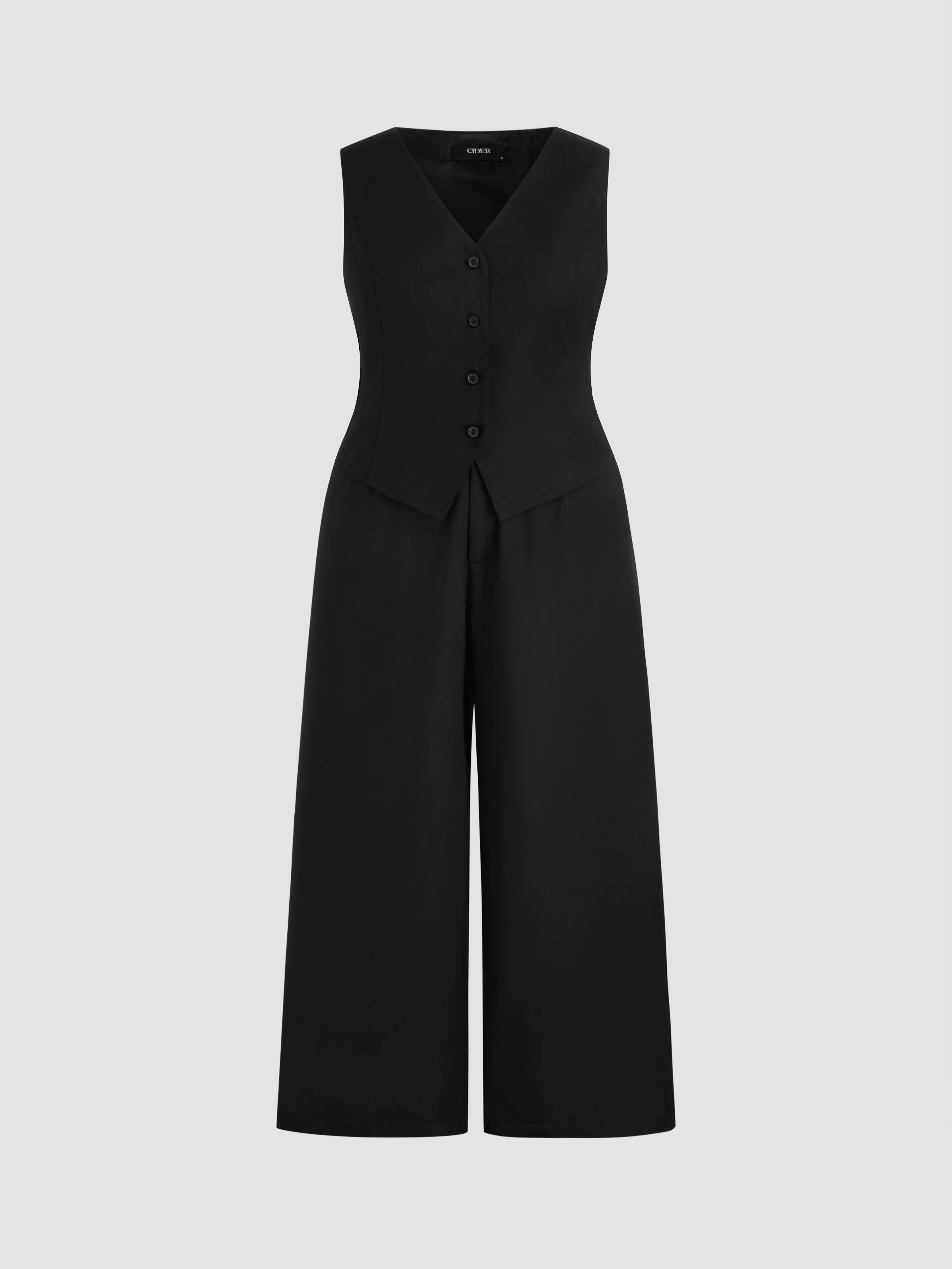 V-neck Vest Wide Leg Jumpsuit Curve & Plus by CIDER