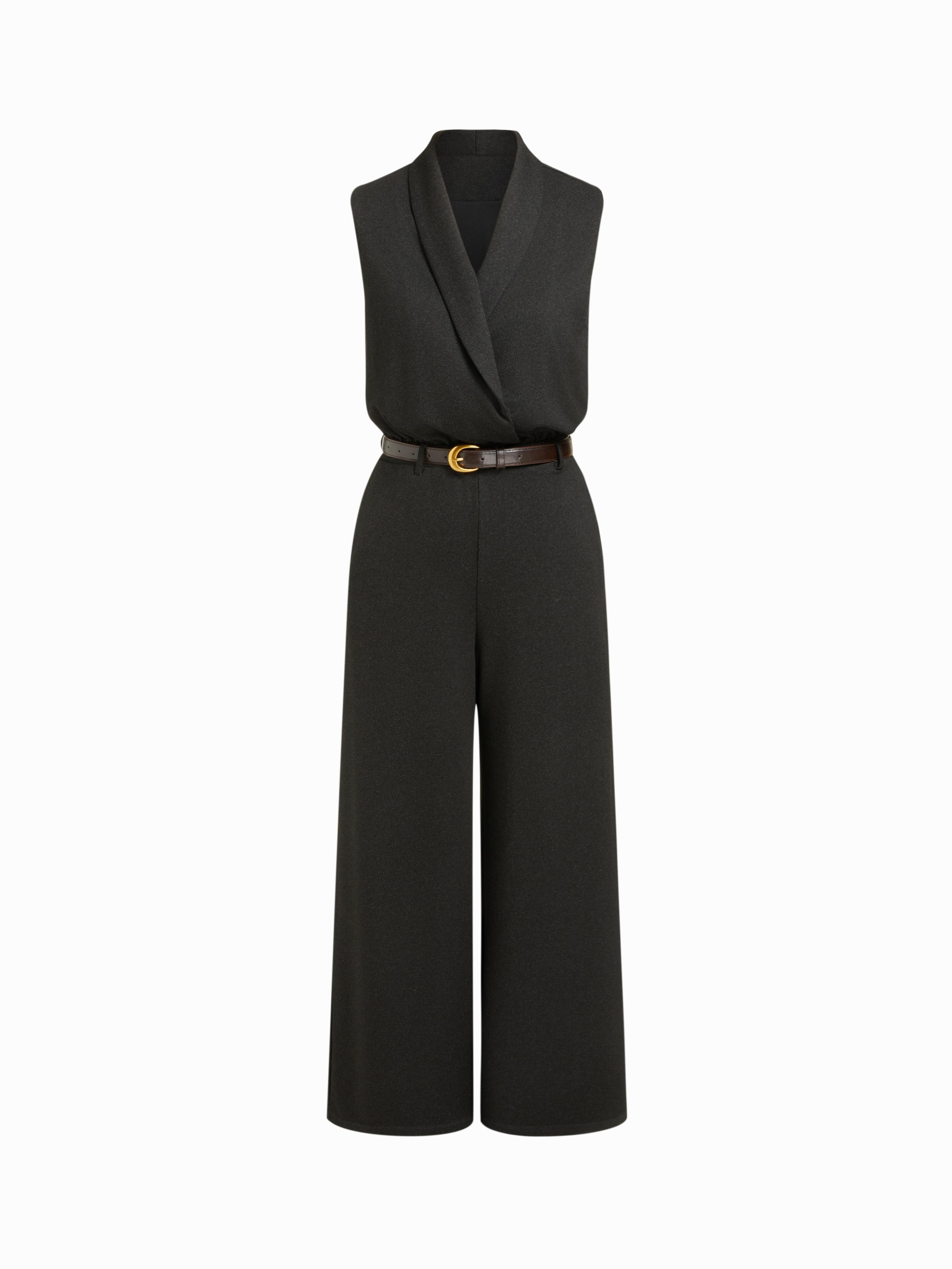 V-neck Wide Leg Jumpsuit With Belt by CIDER