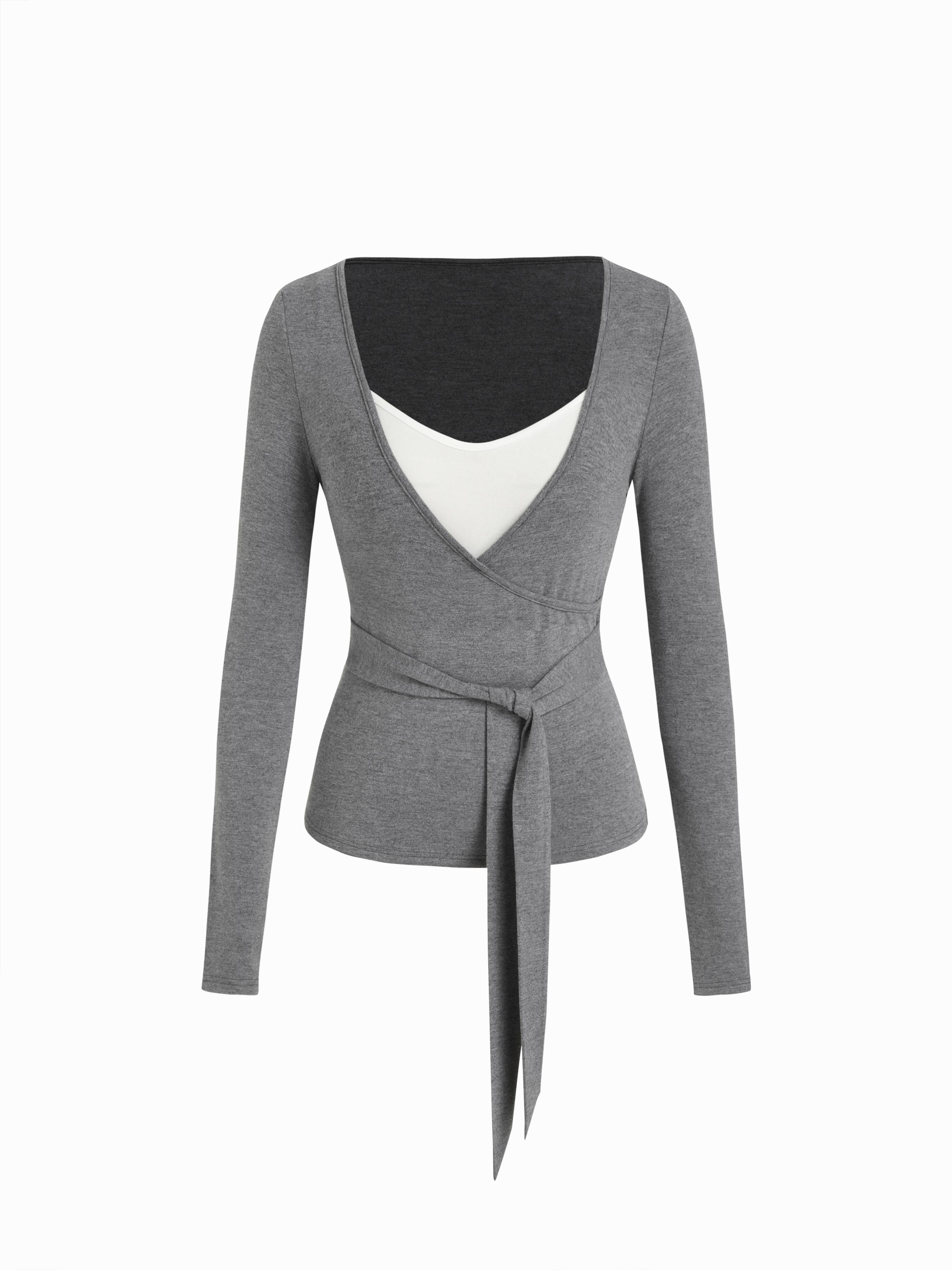 V-neck Wrap Tie Front Long Sleeve Top & Cami Top by CIDER