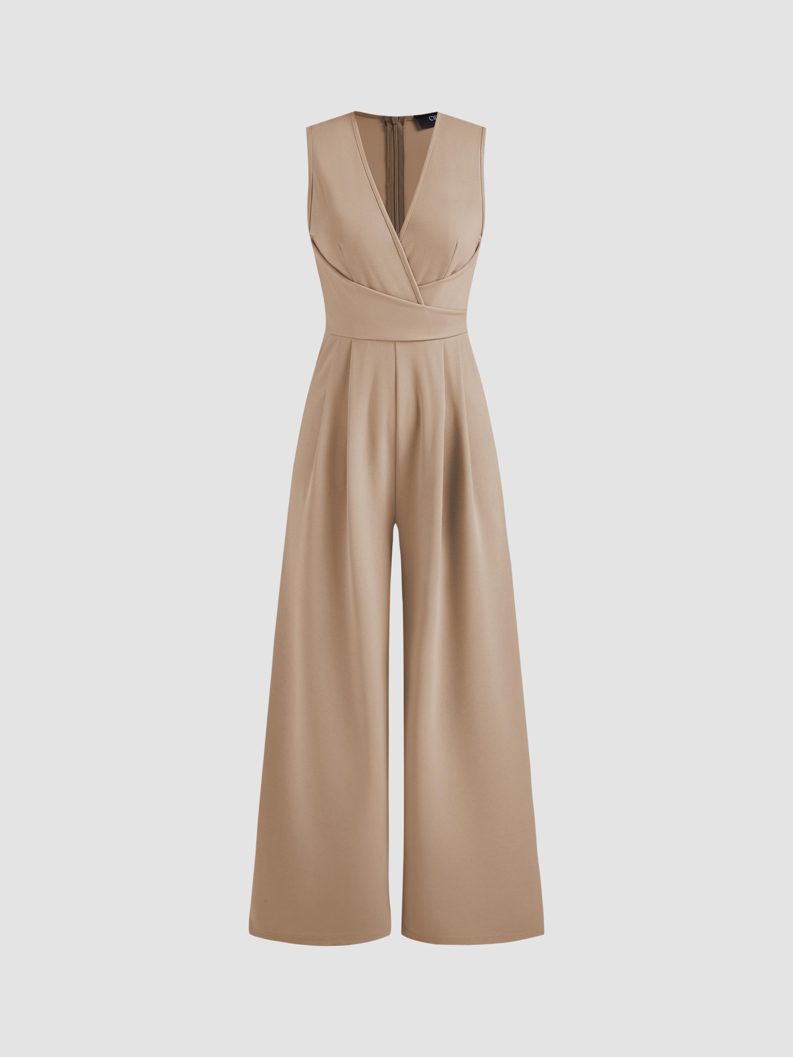 V-neck Wrap Zipper Wide Leg Jumpsuit by CIDER