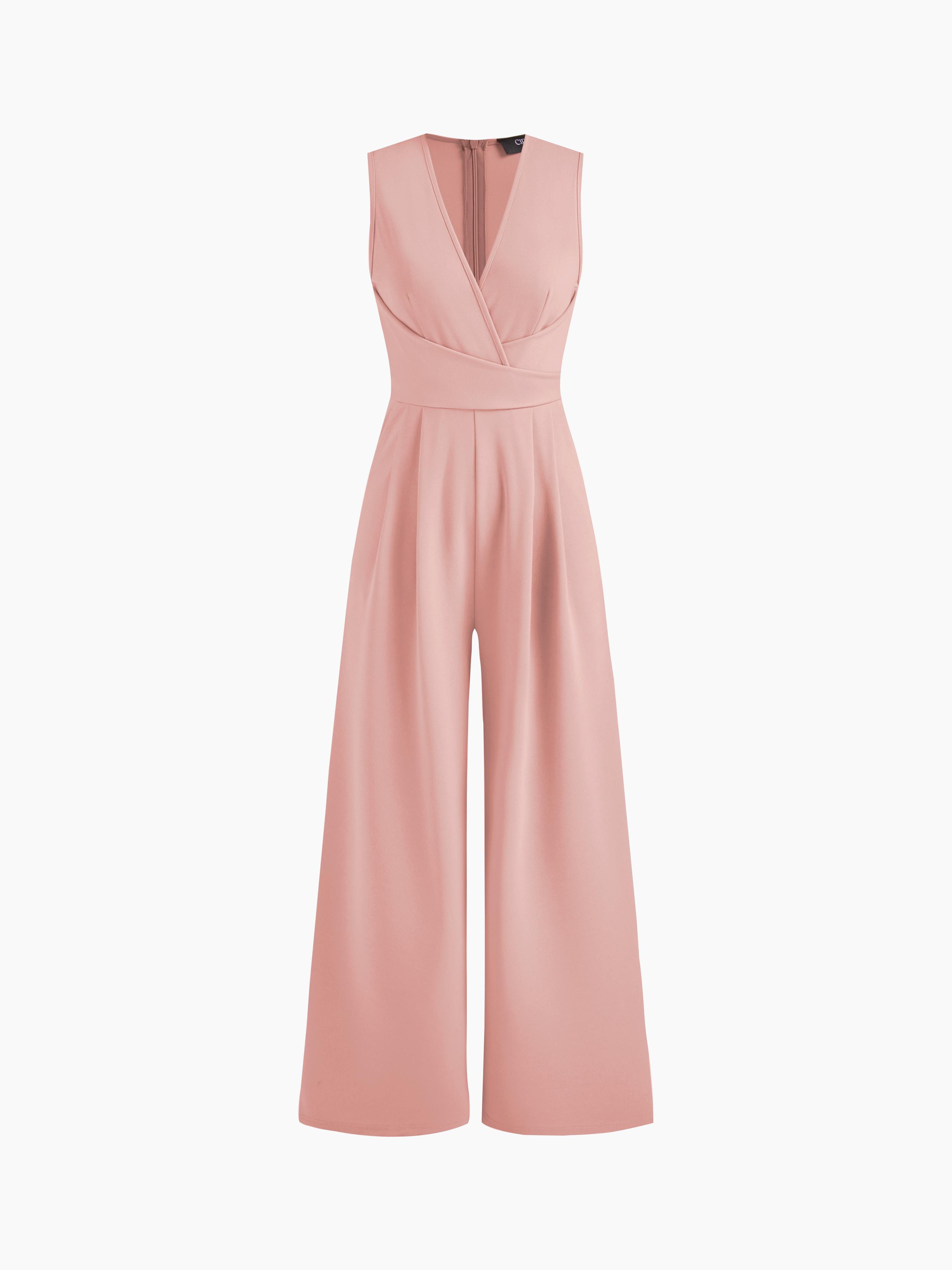 V-neck Wrap Zipper Wide Leg Jumpsuit by CIDER