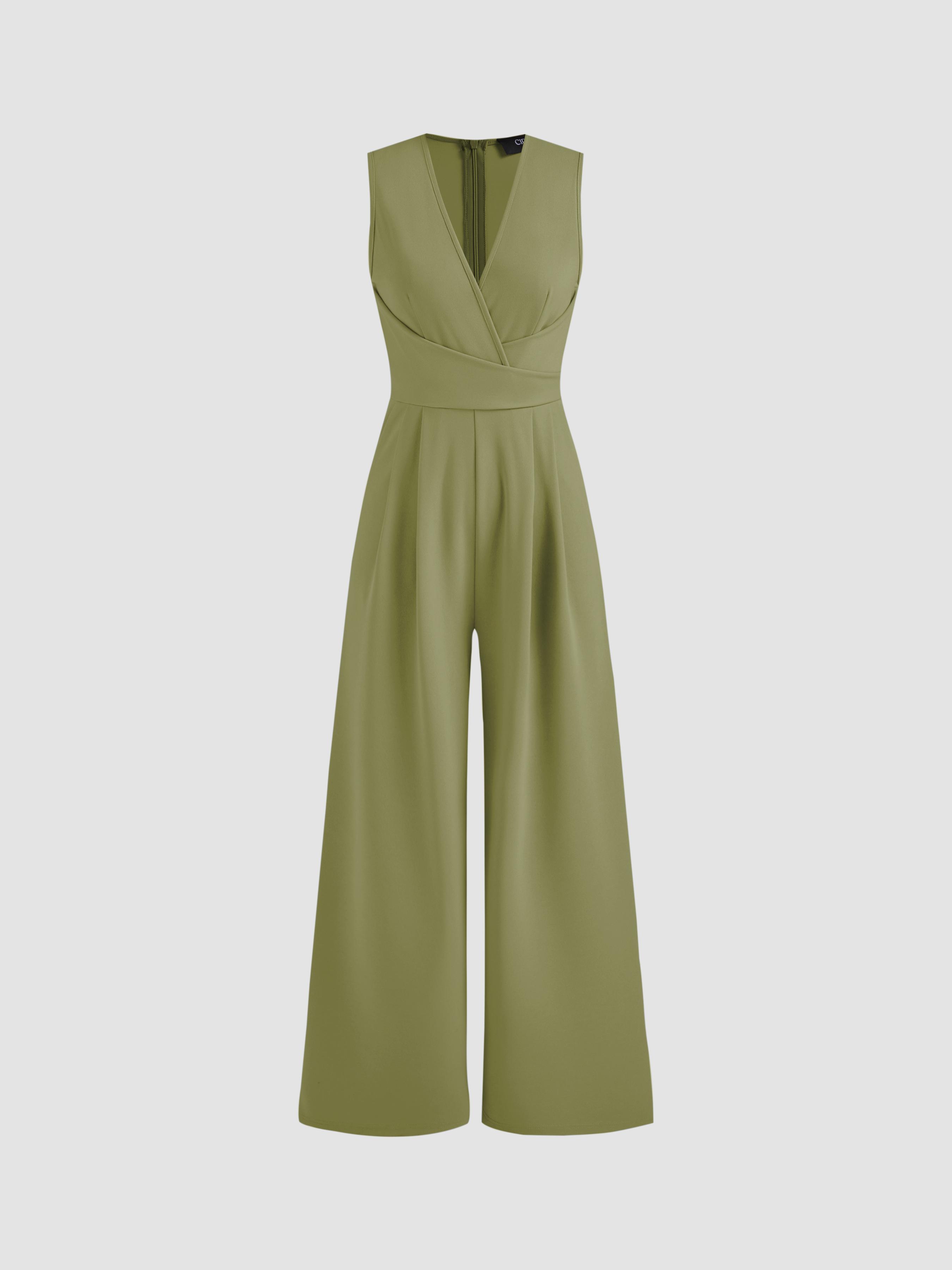 V-neck Wrap Zipper Wide Leg Jumpsuit by CIDER