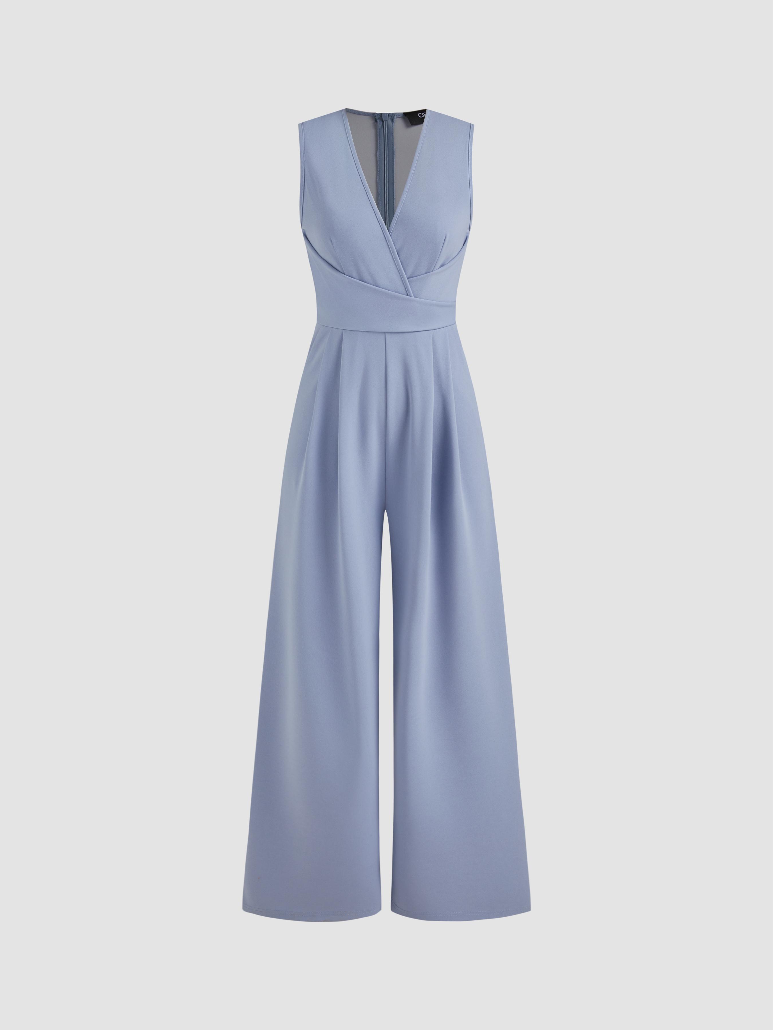 V-neck Wrap Zipper Wide Leg Jumpsuit by CIDER