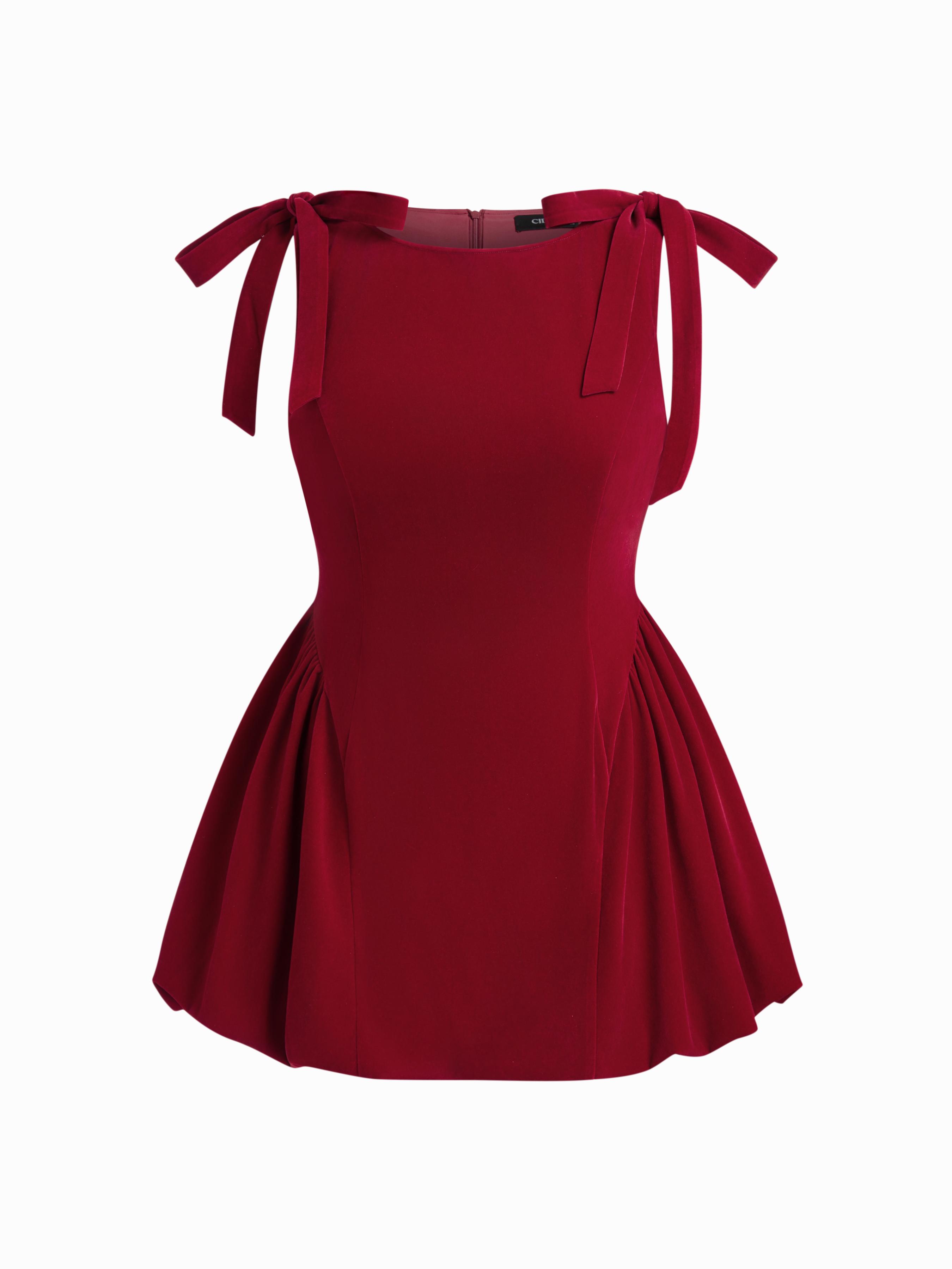Velvet Boat Neck Bowknot Bubble Hem Mini Dress Curve & Plus by CIDER