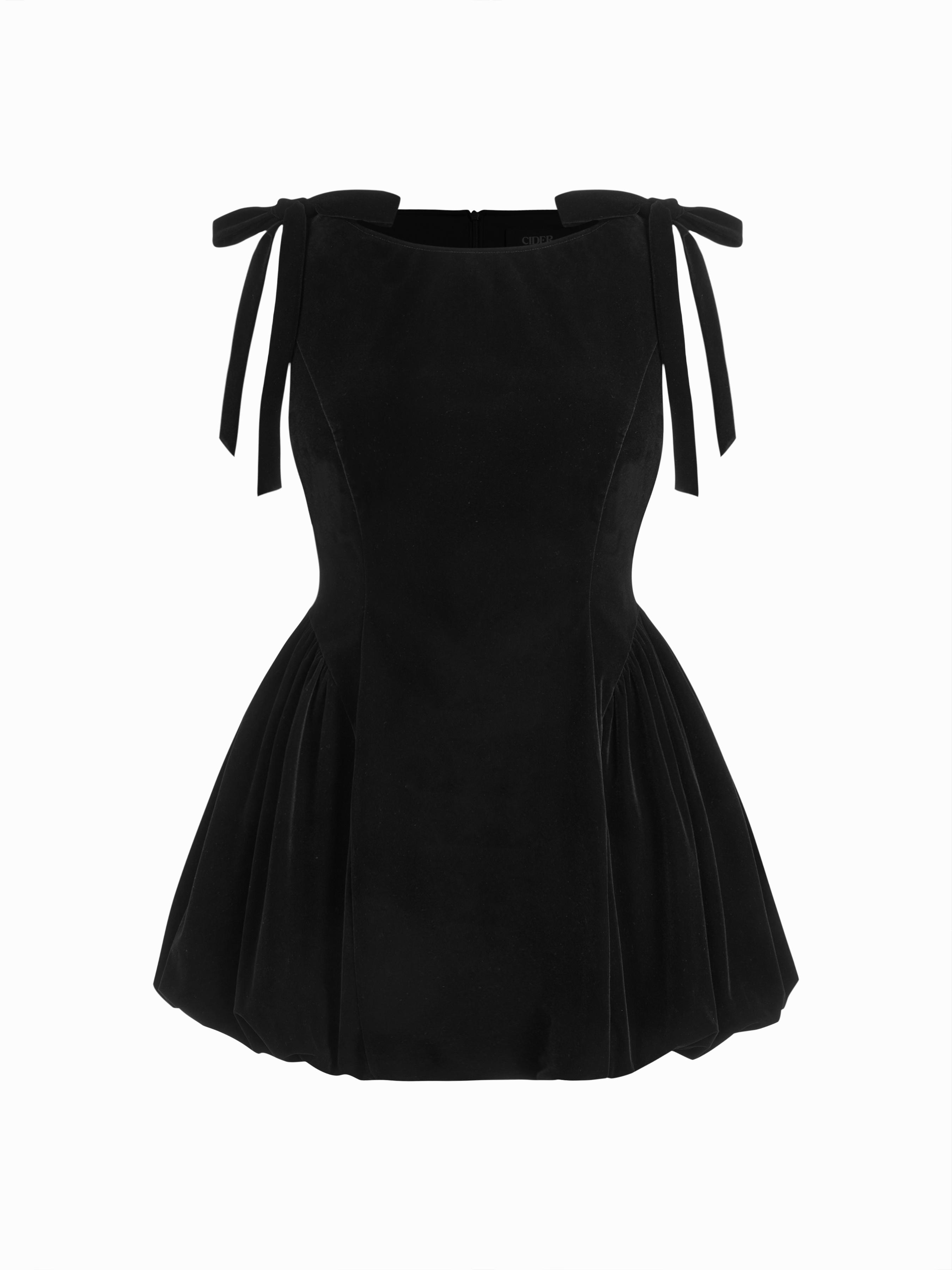 Velvet Boat Neck Bowknot Bubble Hem Mini Dress Curve & Plus by CIDER