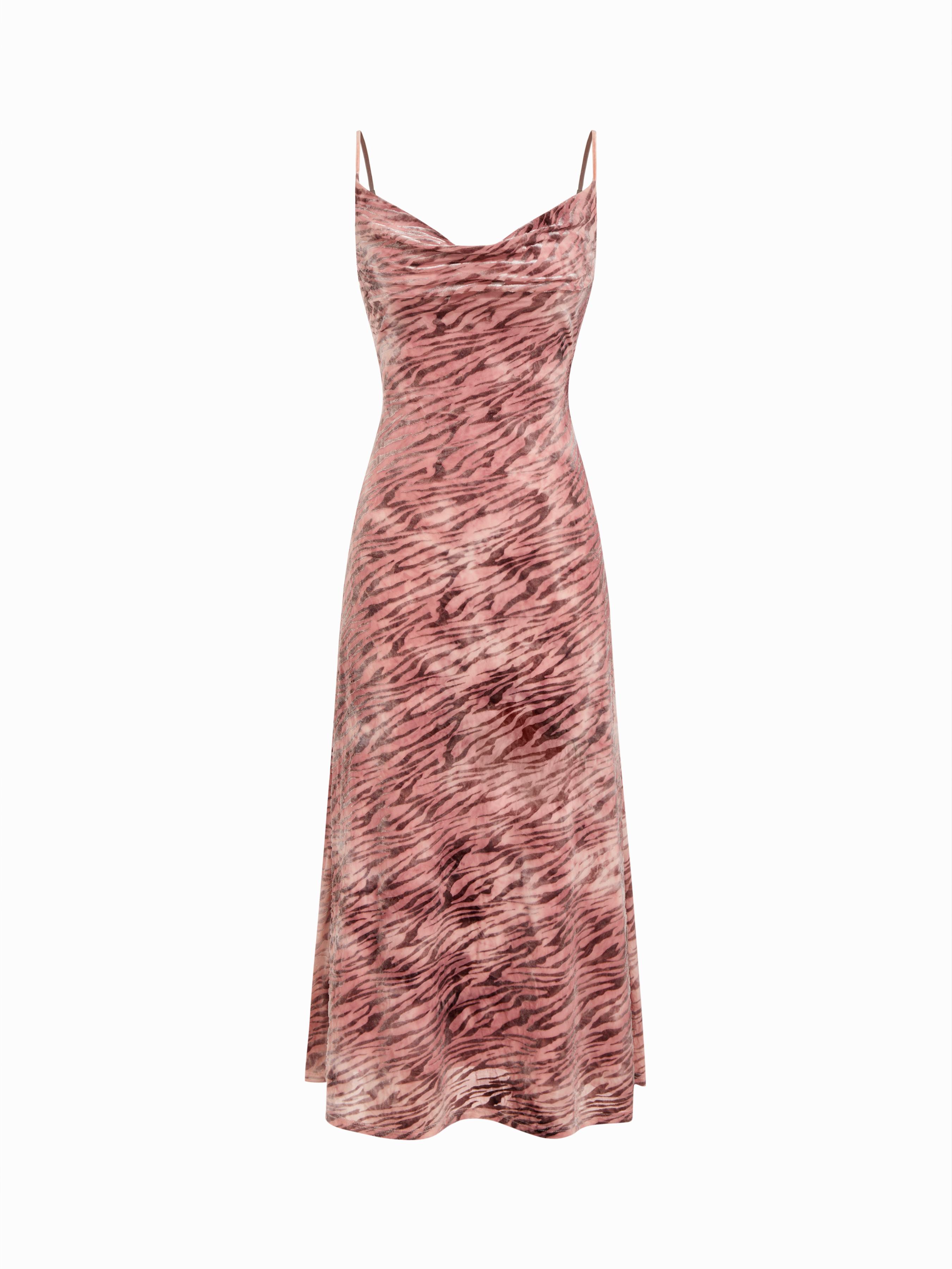 Velvet Cowl Neck Leopard Print Tie Dye Cami Maxi Dress by CIDER