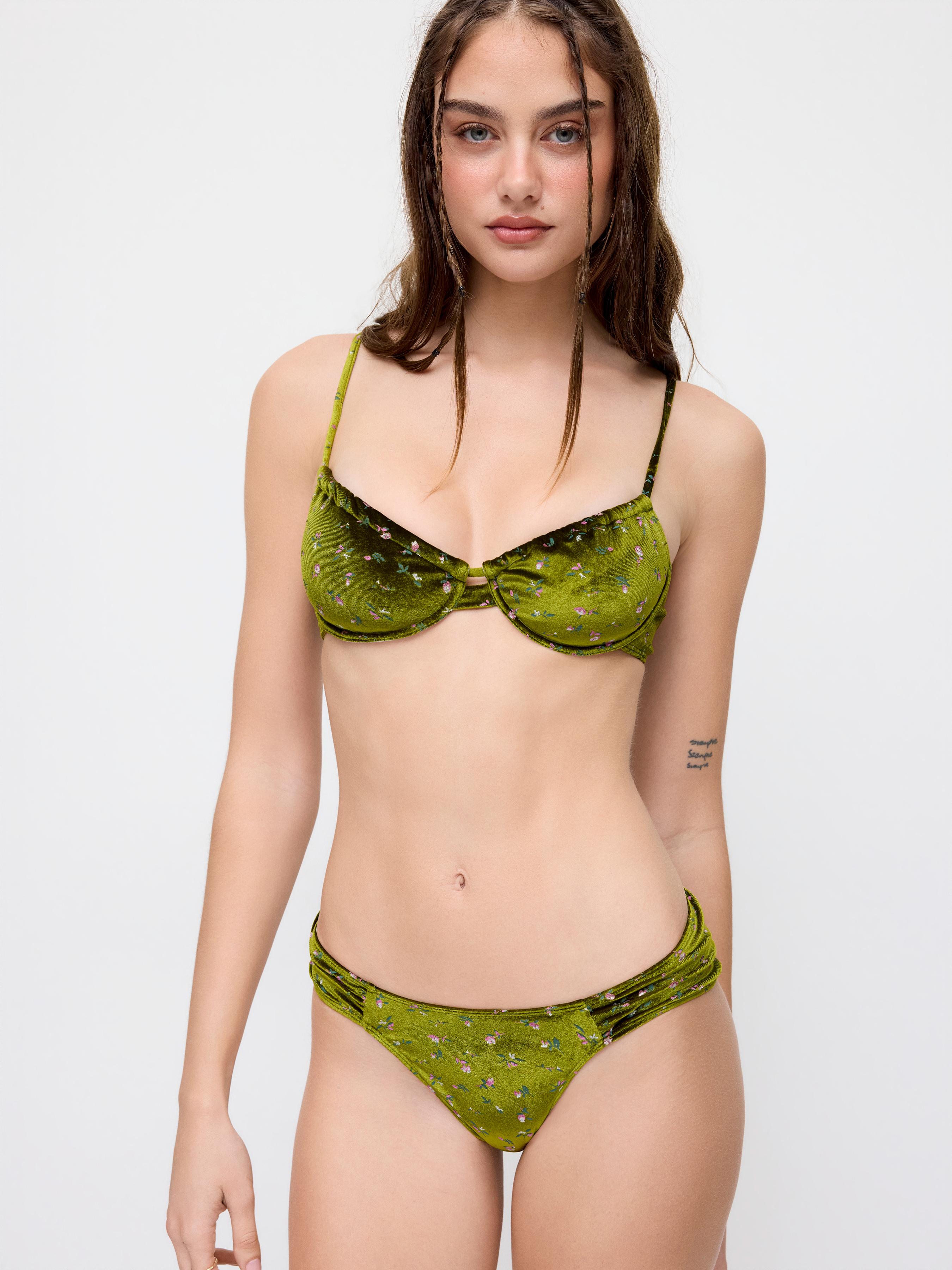Velvet Ditsy Floral Sweetheart Ruched Underwire Cheeky Bikini Set by CIDER