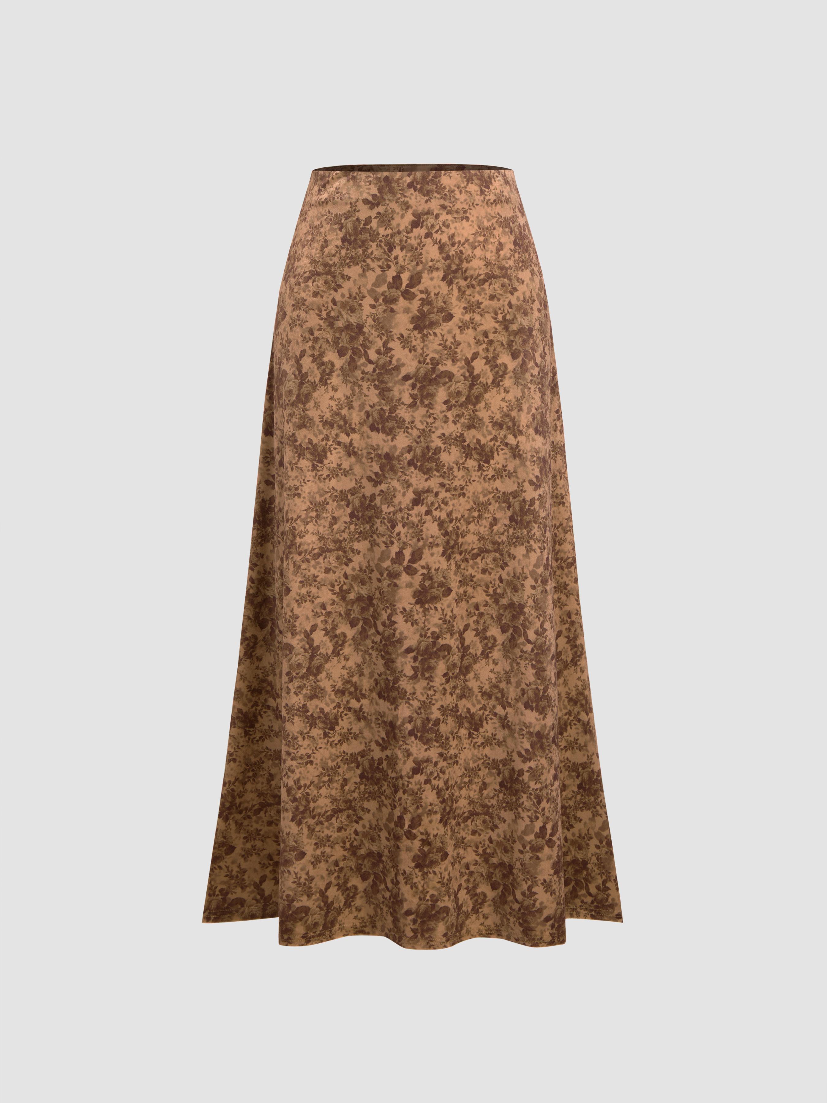 Velvet Mid Rise Floral Maxi Skirt by CIDER