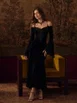 Velvet Off-shoulder Bell Sleeve Lace Panel Mermaid Maxi Dress by CIDER Velvet Off-shoulder Bell Sleeve Lace Panel Mermaid Maxi Dress by CIDER