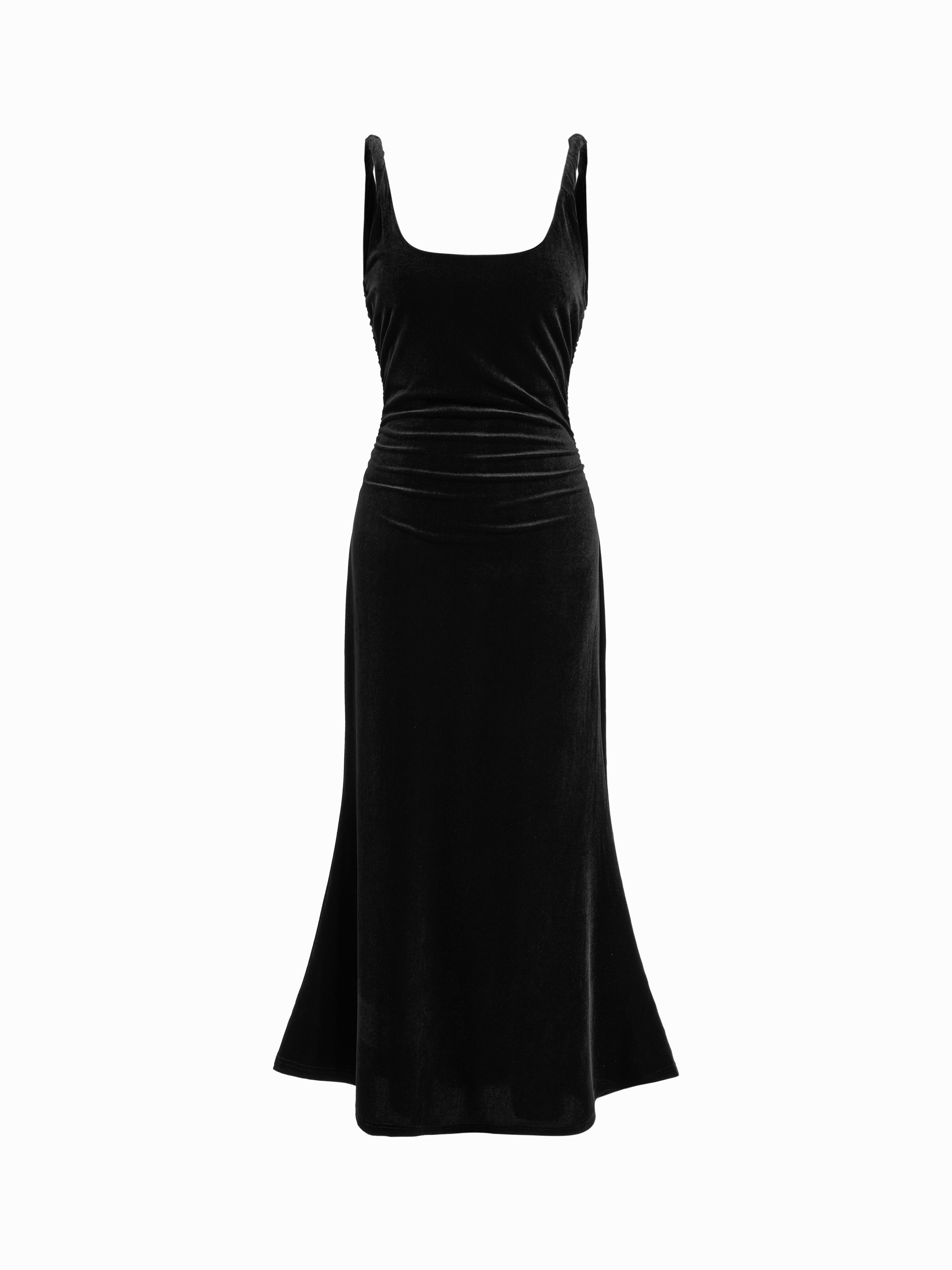 Velvet Scoop Neckline Ruched Maxi Dress by CIDER