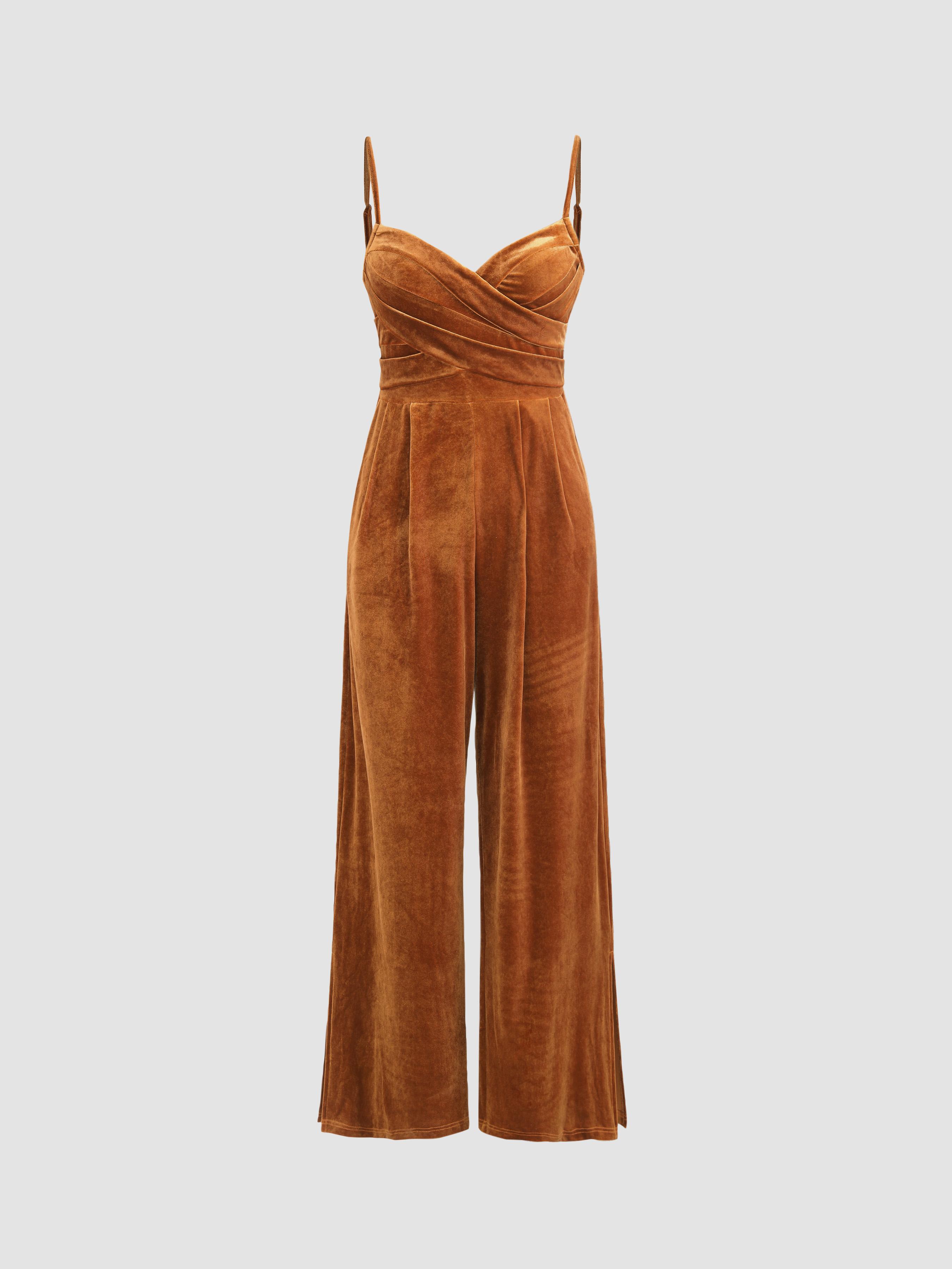 Velvet Solid Cross Wide Leg Jumpsuit by CIDER