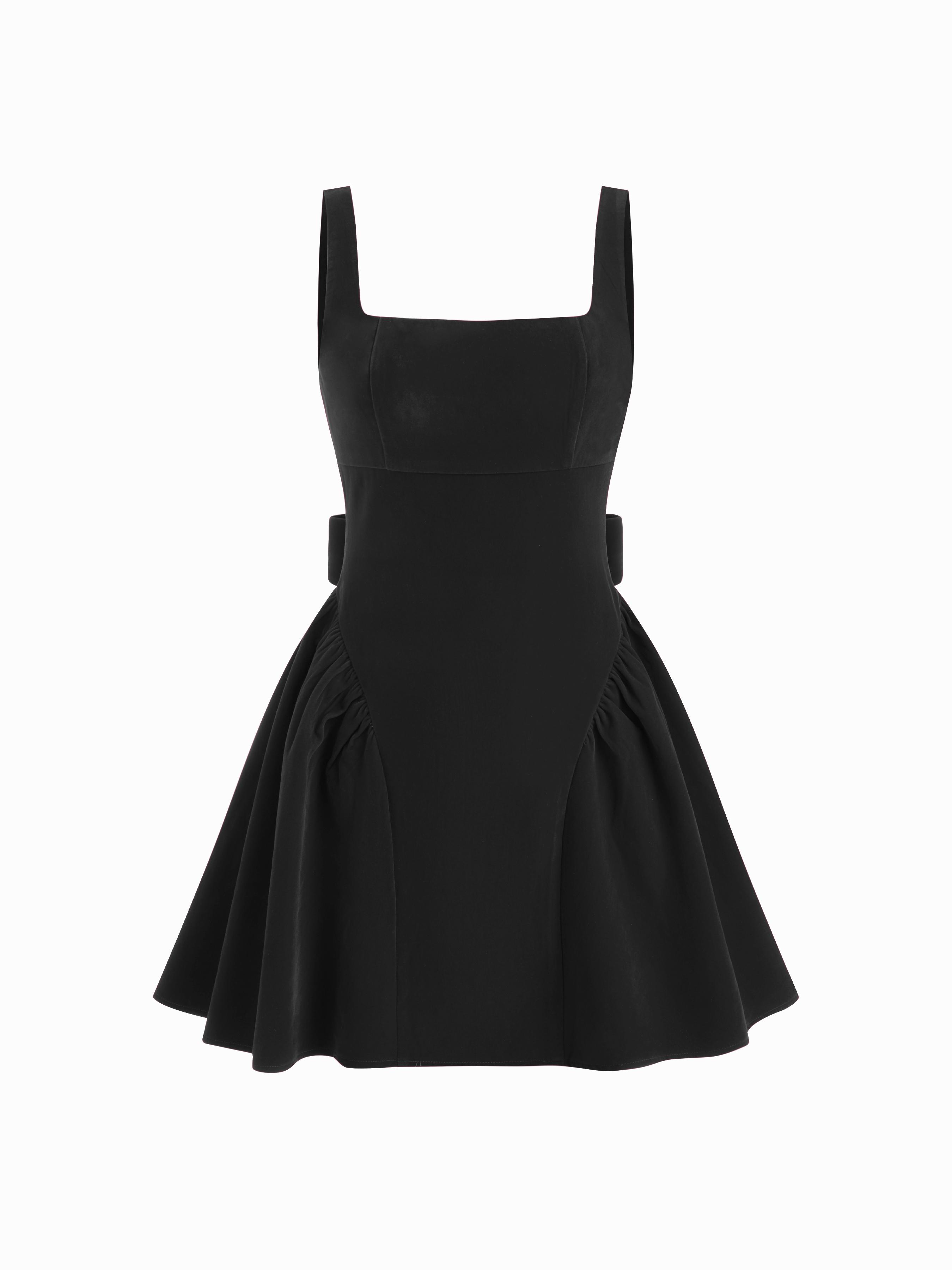 Velvet Square Neck Bowknot Tie Back Ruffle Mini Dress by CIDER