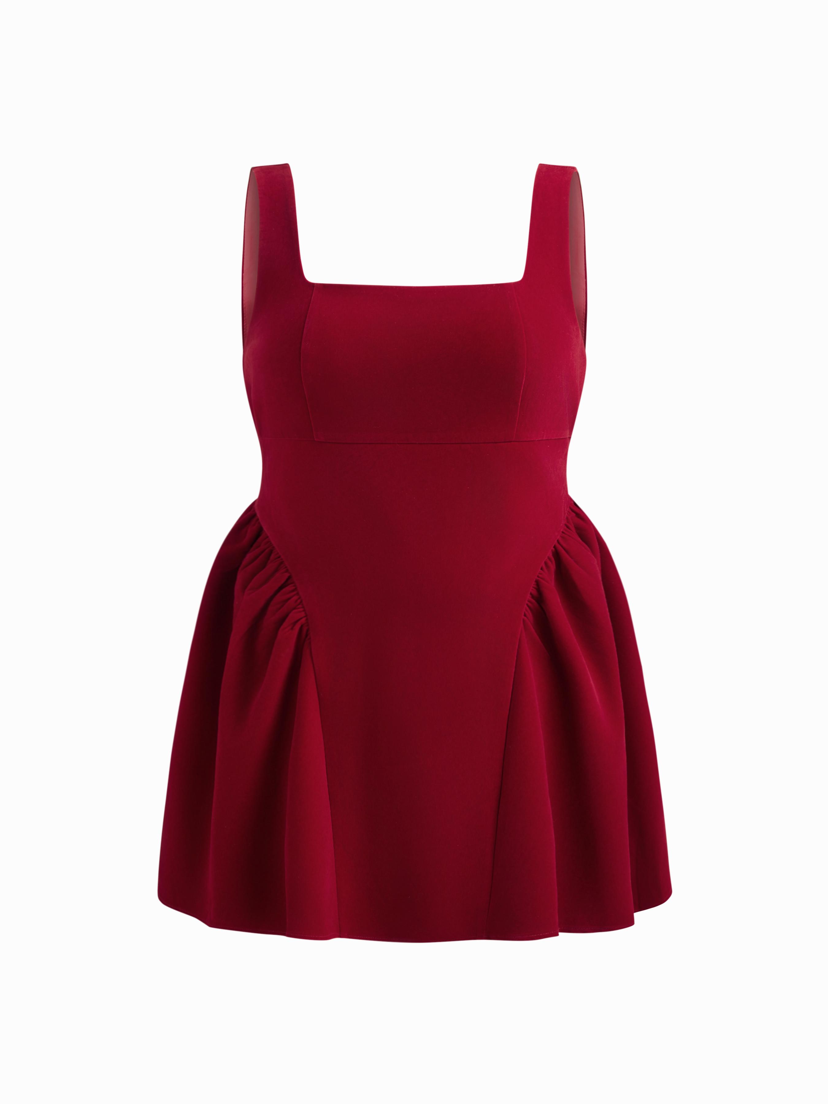 Velvet Square Neck Bowknot Tie Back Ruffle Mini Dress Curve & Plus by CIDER