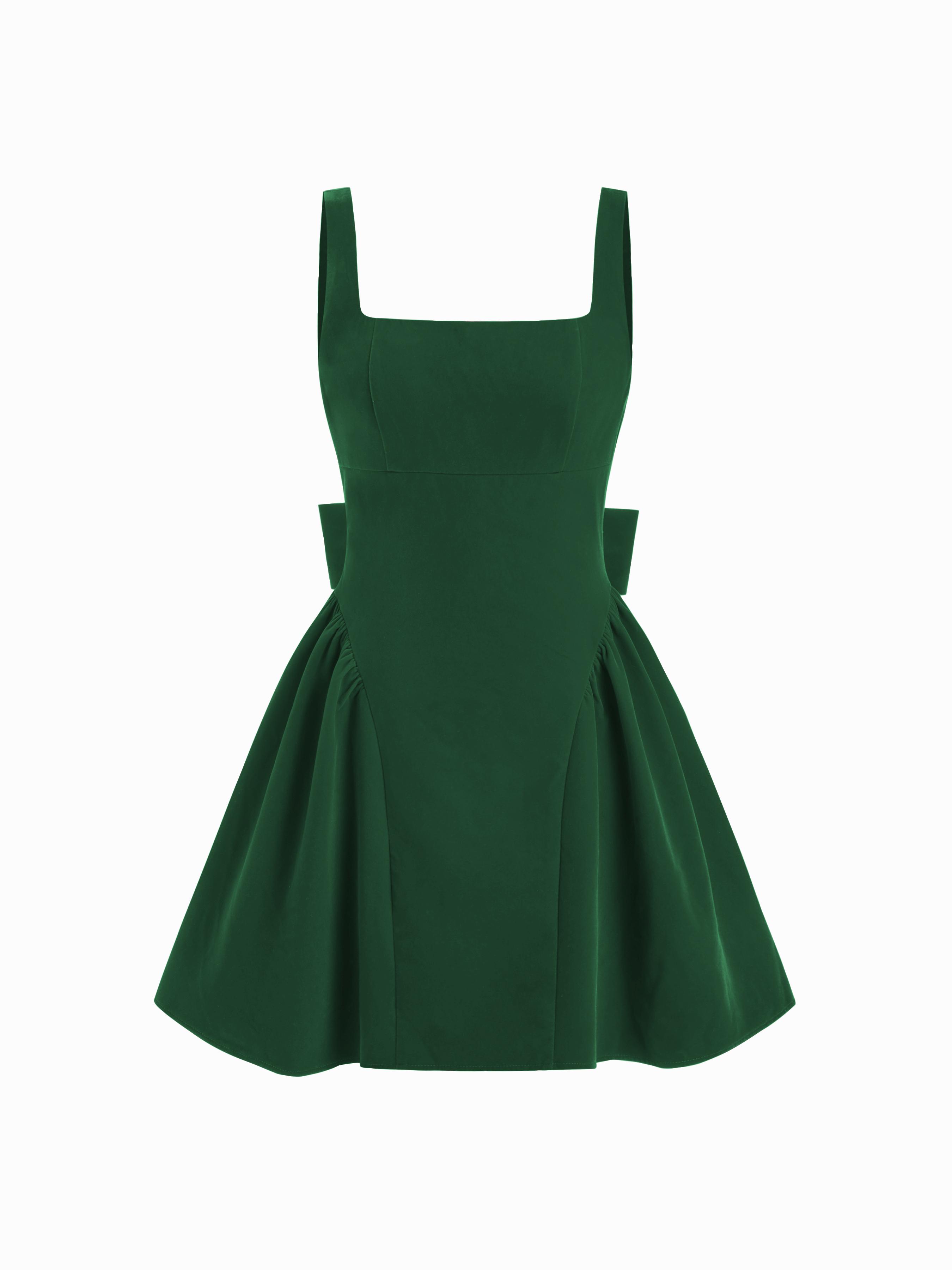 Velvet Square Neck Bowknot Tie Back Ruffle Mini Dress by CIDER