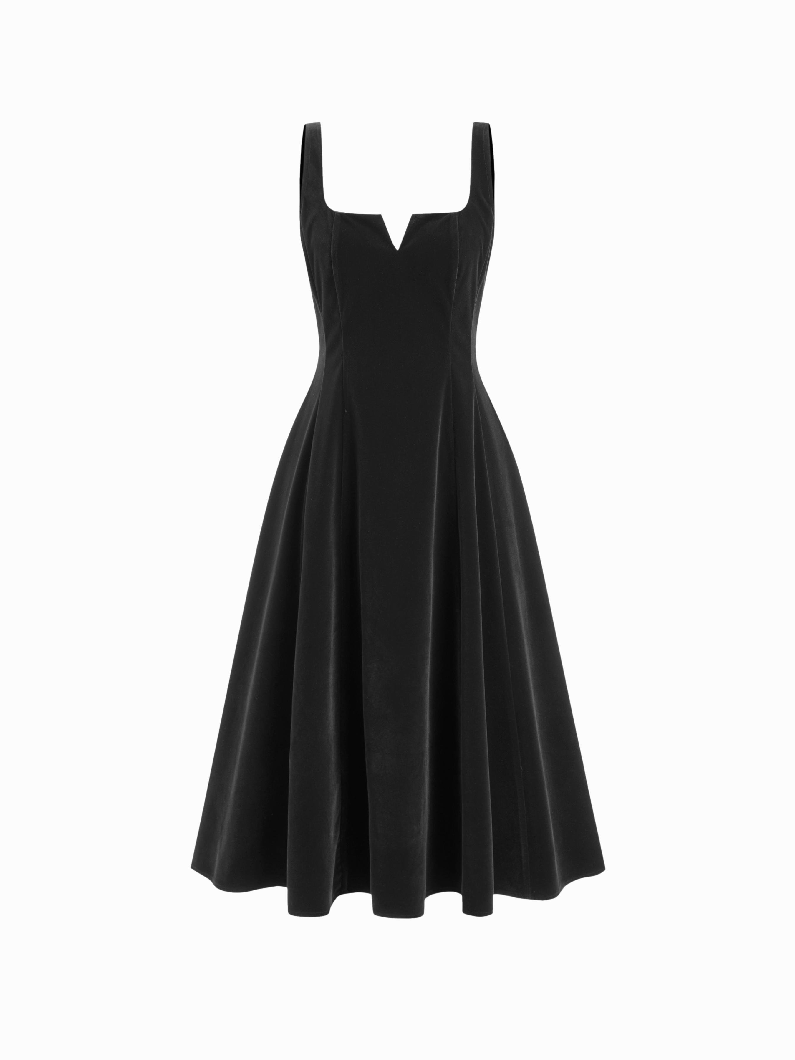 Velvet Square Neck Tie Back Flared Tank Midi Dress by CIDER