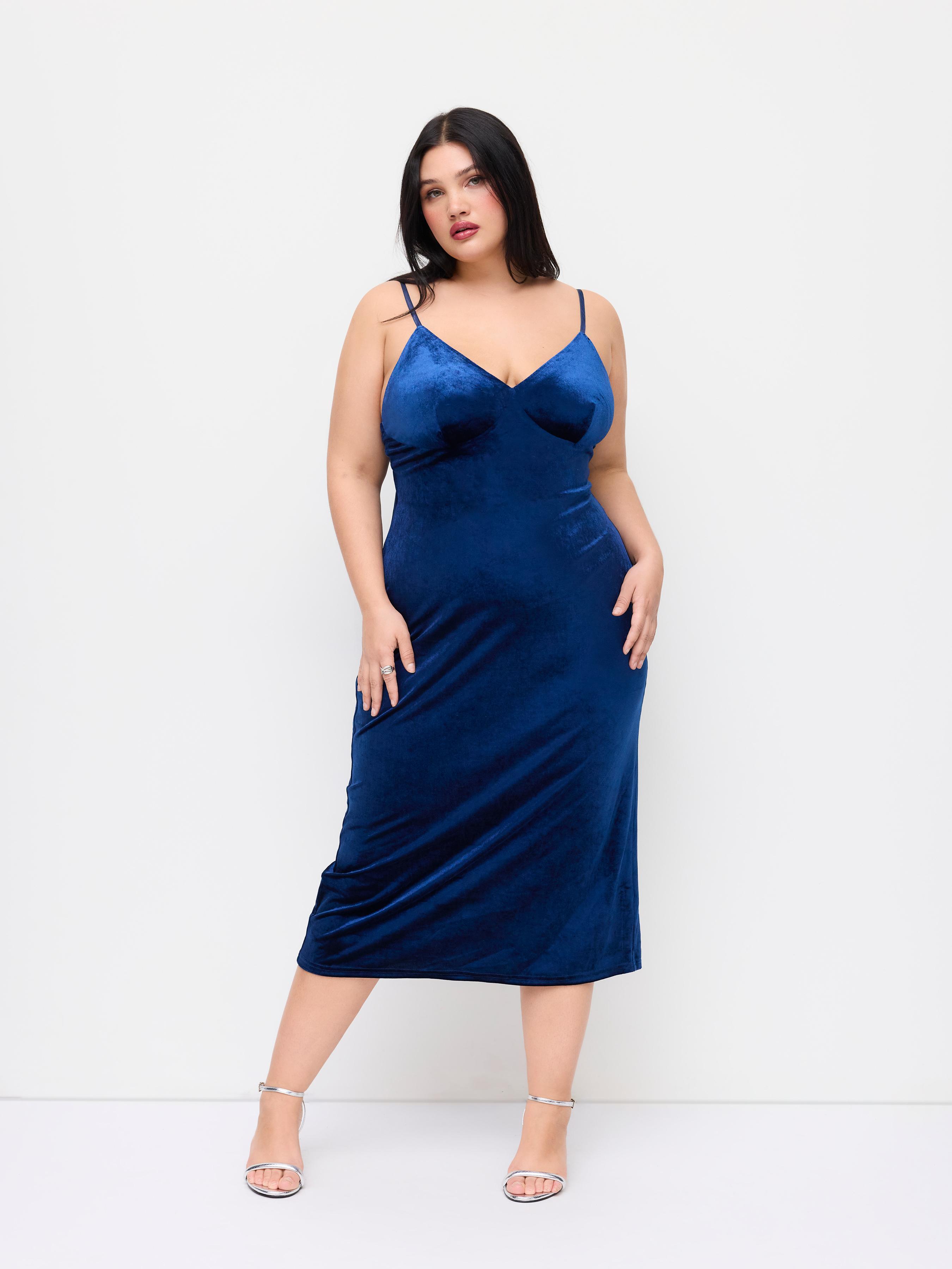 Velvet V-neck Bowknot Backless Split Maxi Dress Curve & Plus by CIDER