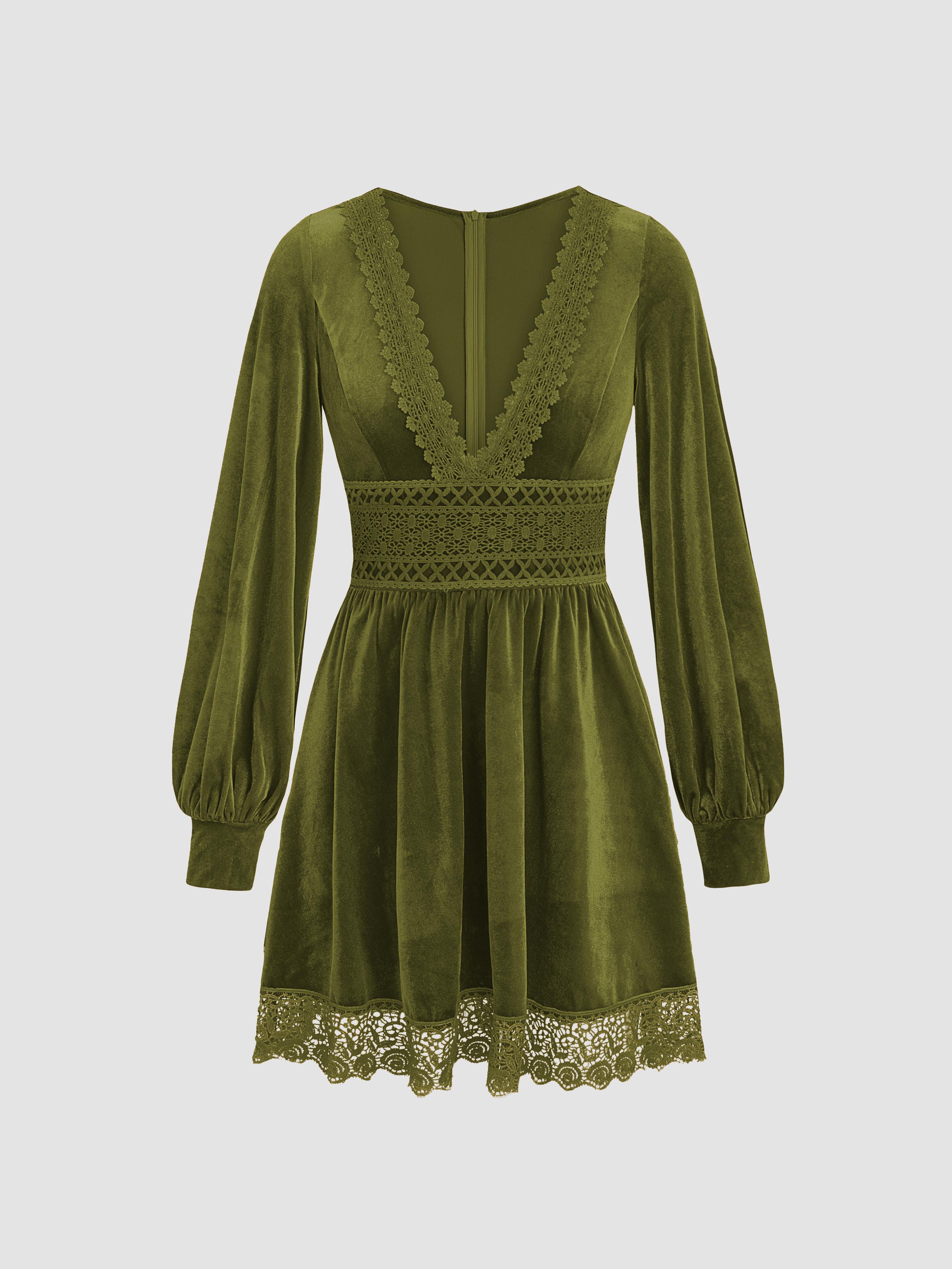 Velvet V-neck Lace Mini Dress by CIDER
