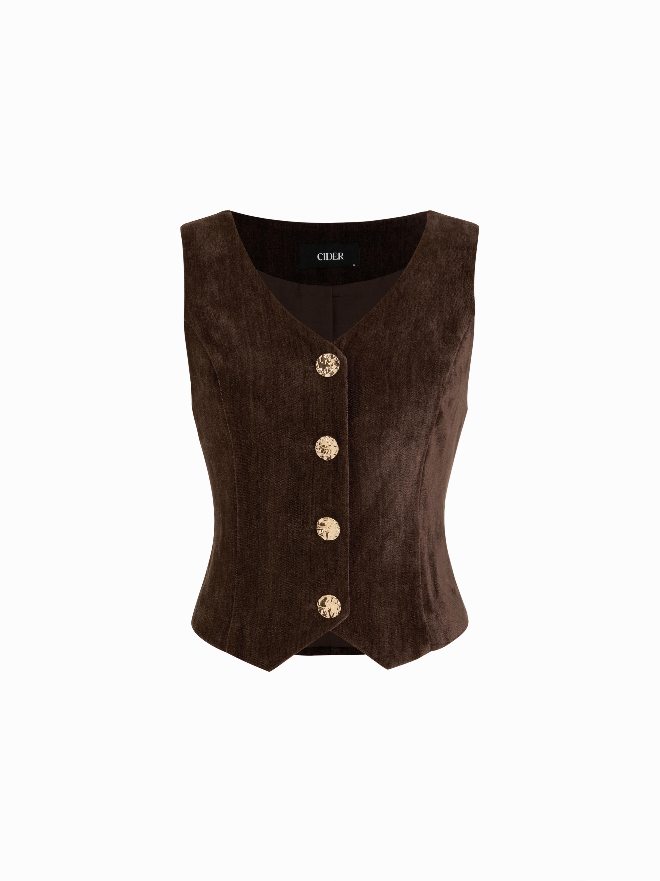 Velvet V-neck Metal Detail Tie Back Vest by CIDER