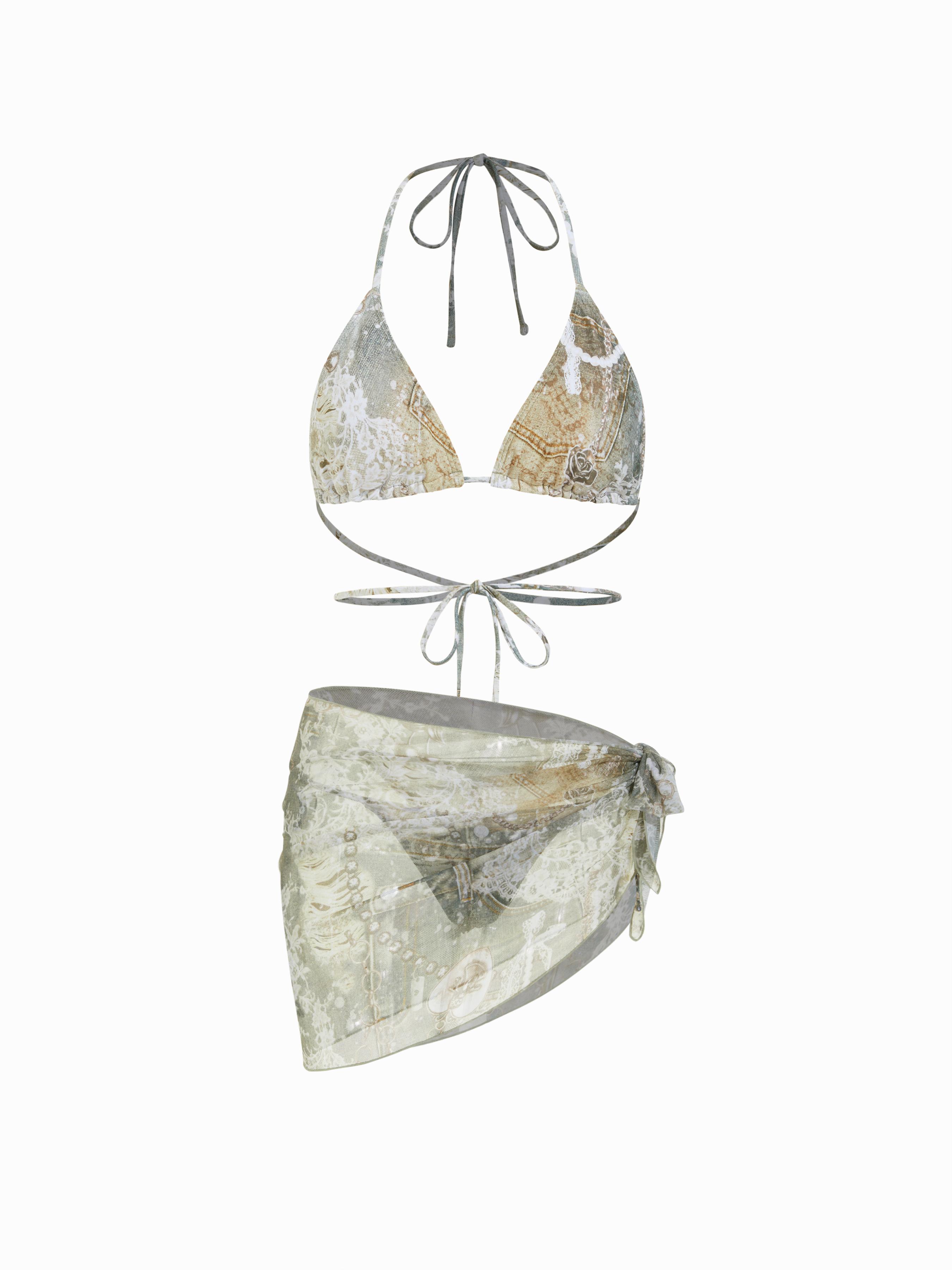 Vintage Printed Halter Bikini 3-Piece Set by CIDER