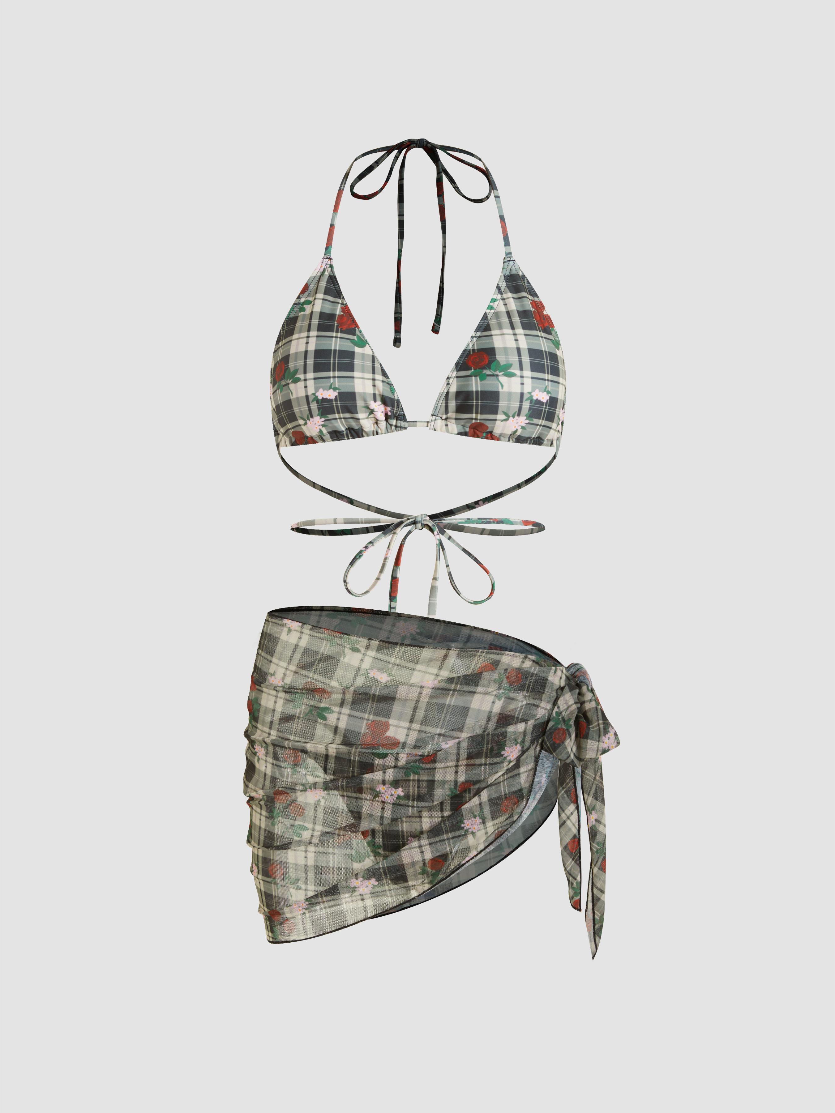 Vintage Printed Halter Bikini 3-Piece Set by CIDER