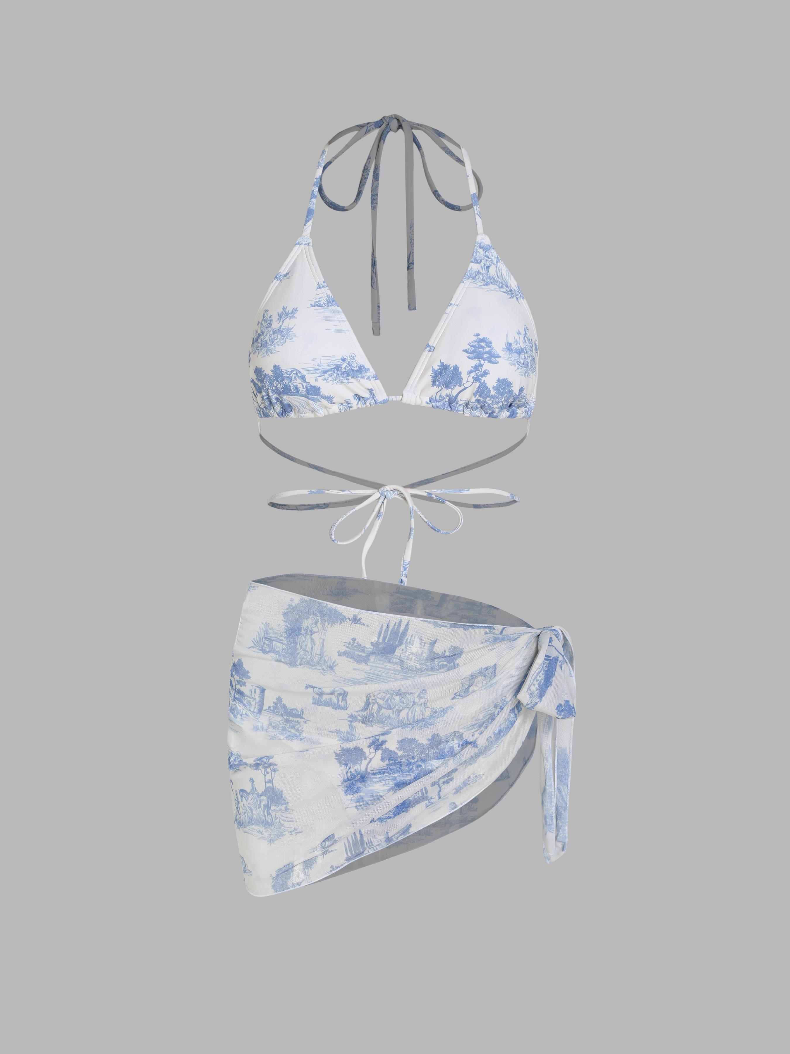 Vintage Printed Halter Bikini 3-Piece Set by CIDER