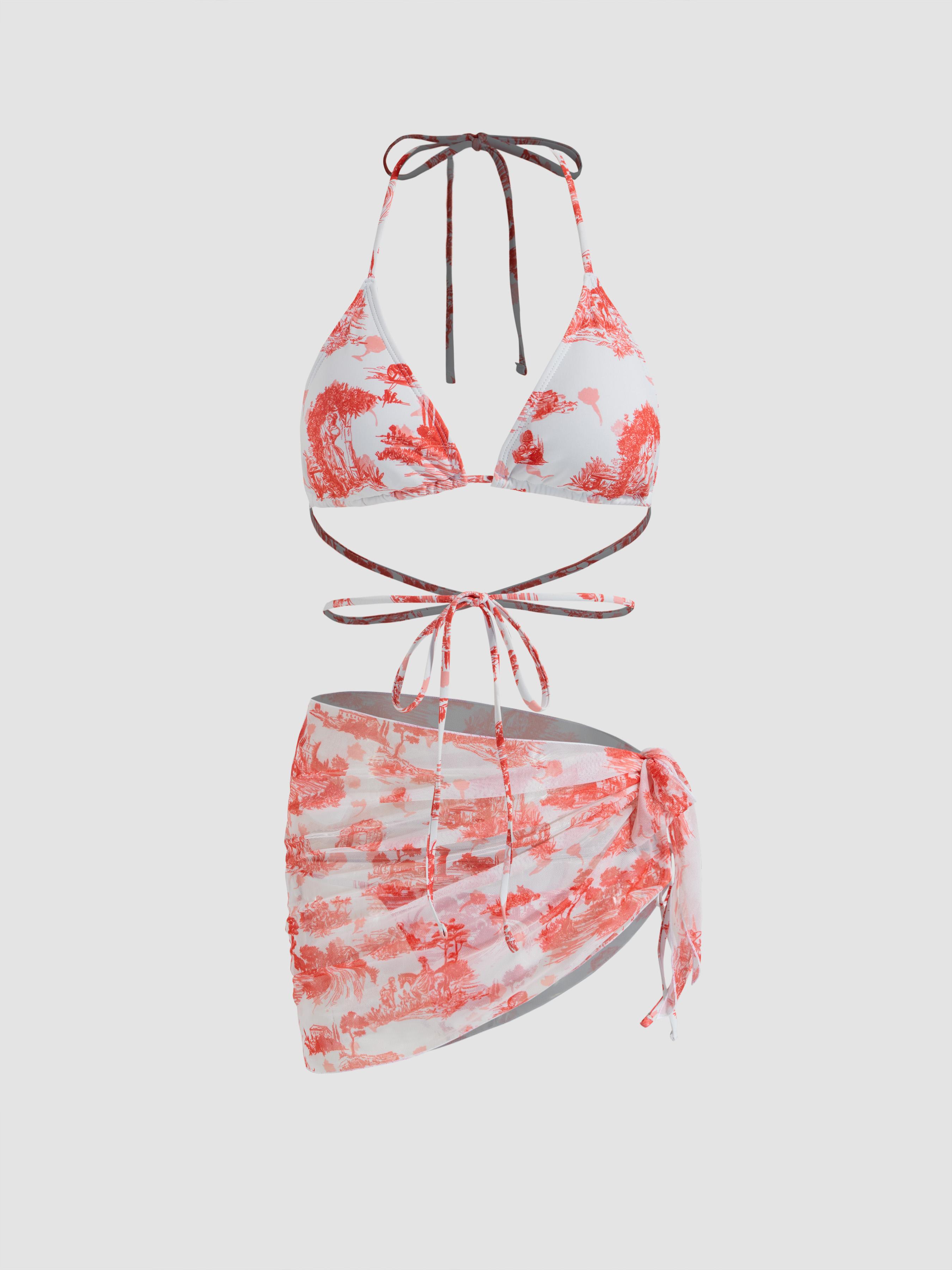 Vintage Printed Halter Bikini 3-Piece Set by CIDER