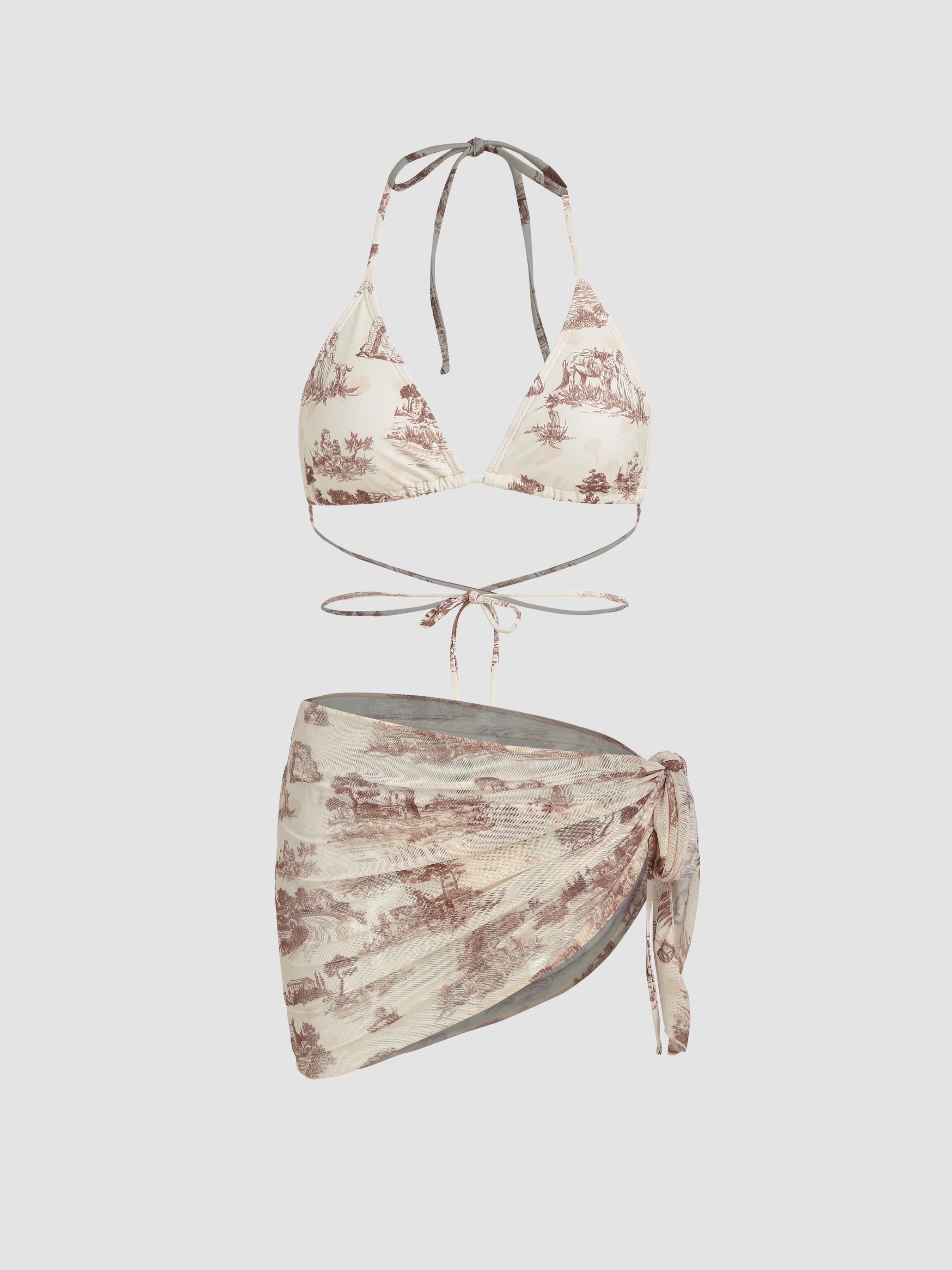 Vintage Printed Halter Bikini 3-Piece Set by CIDER