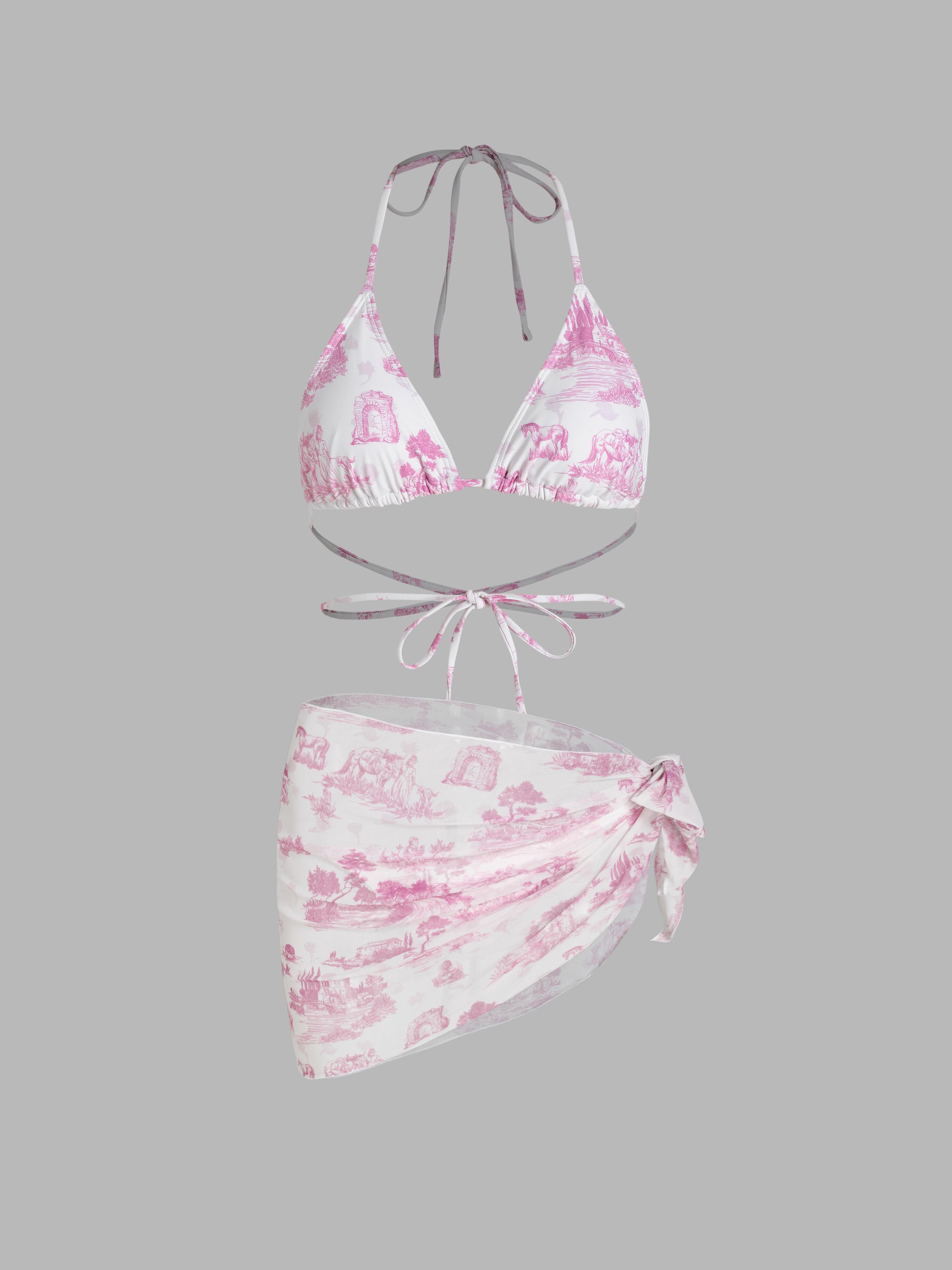 Vintage Printed Halter Bikini 3-Piece Set by CIDER