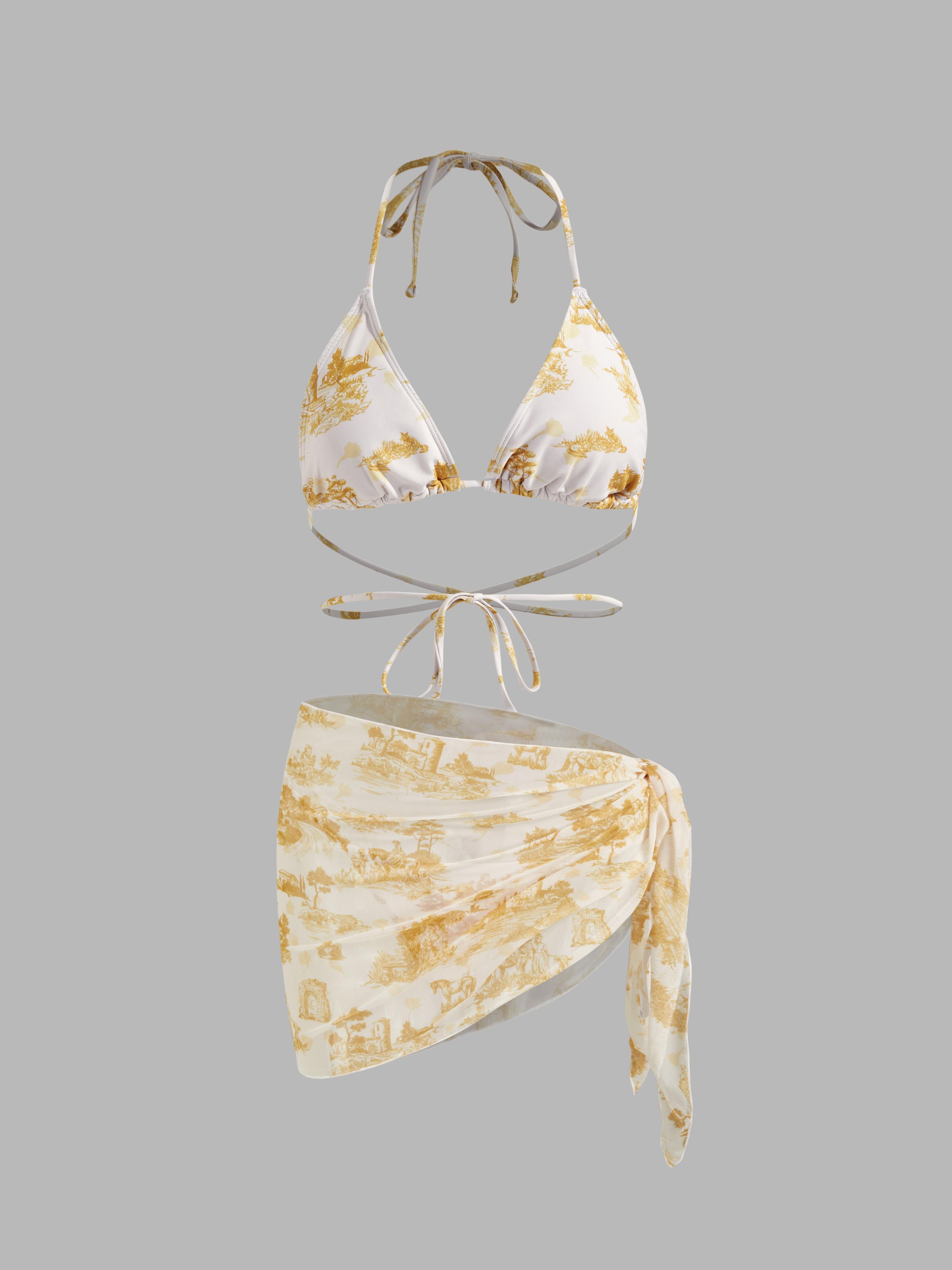 Vintage Printed Halter Bikini 3-Piece Set by CIDER