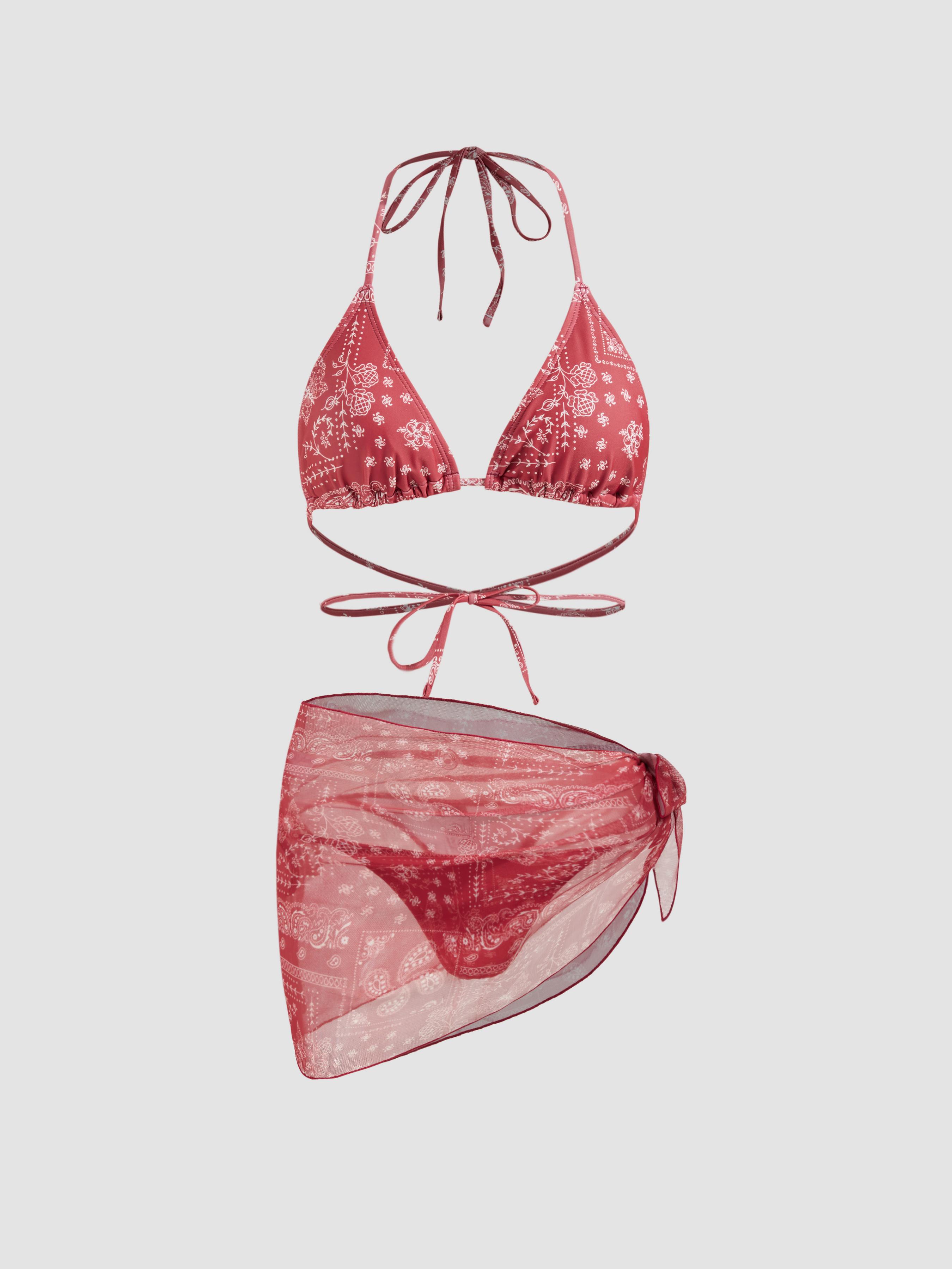 Vintage Printed Halter Bikini 3-Piece Set by CIDER