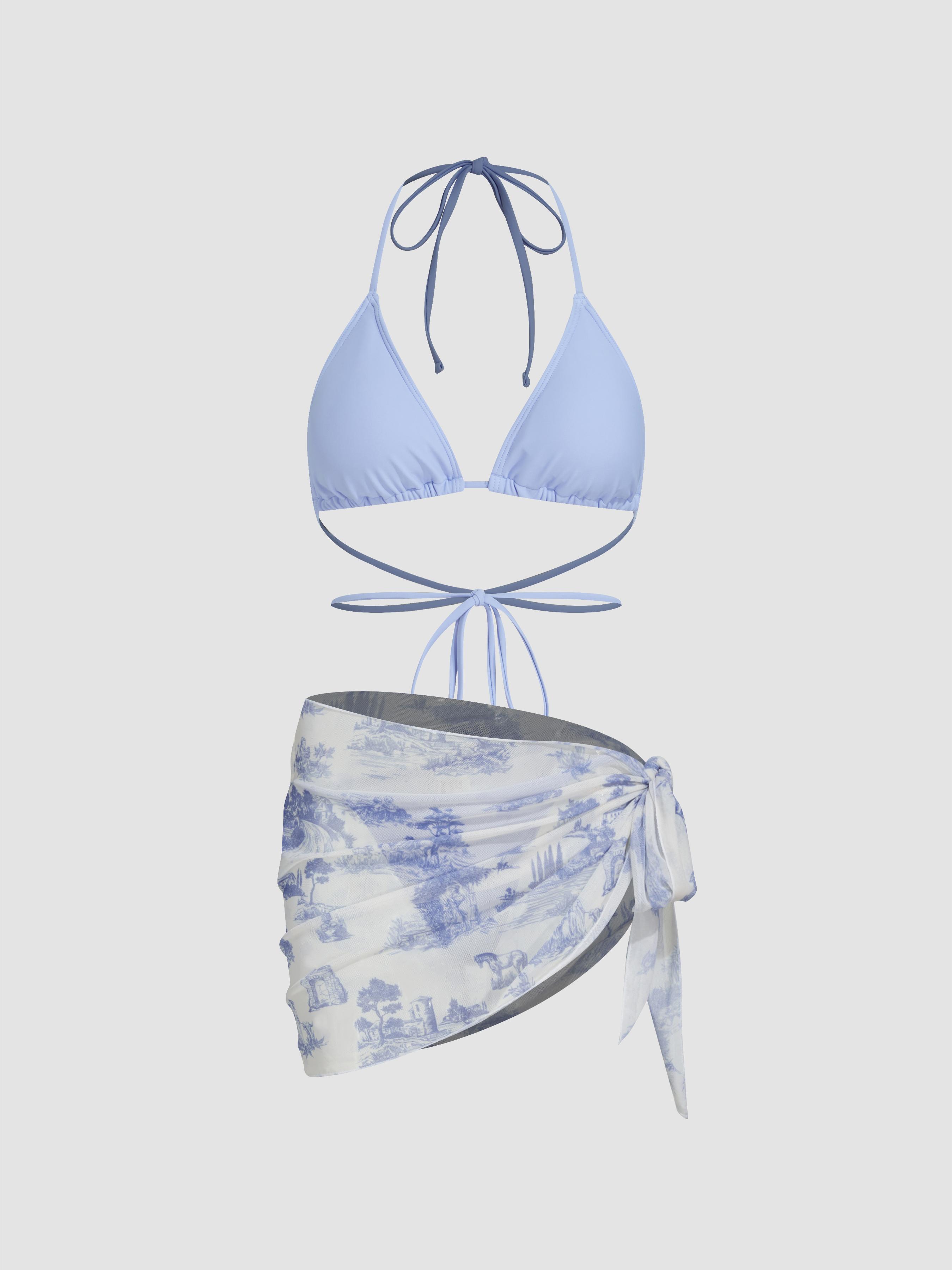 Vintage Printed Halter Bikini 3-Piece Set by CIDER