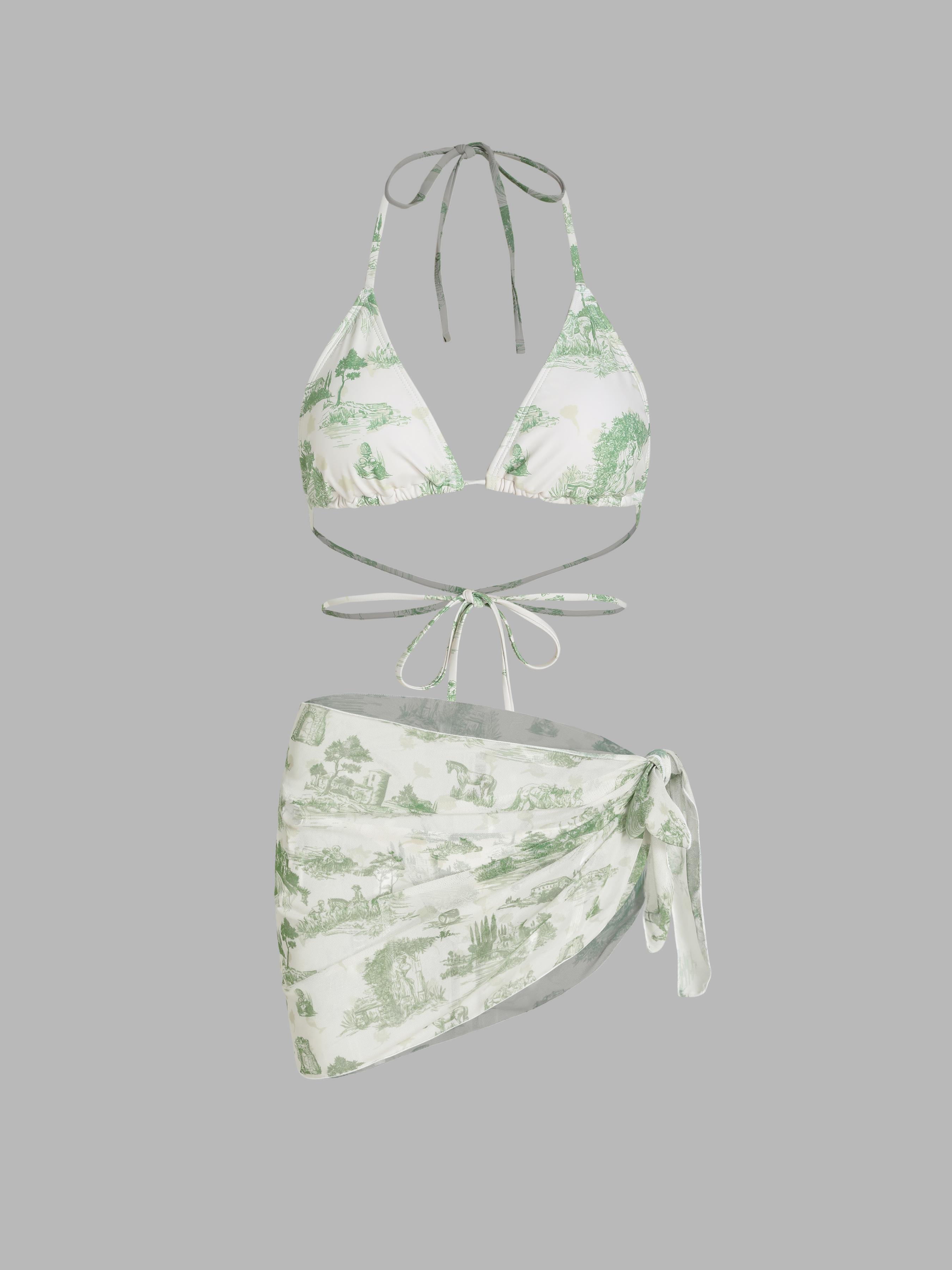 Vintage Printed Halter Bikini 3-Piece Set by CIDER