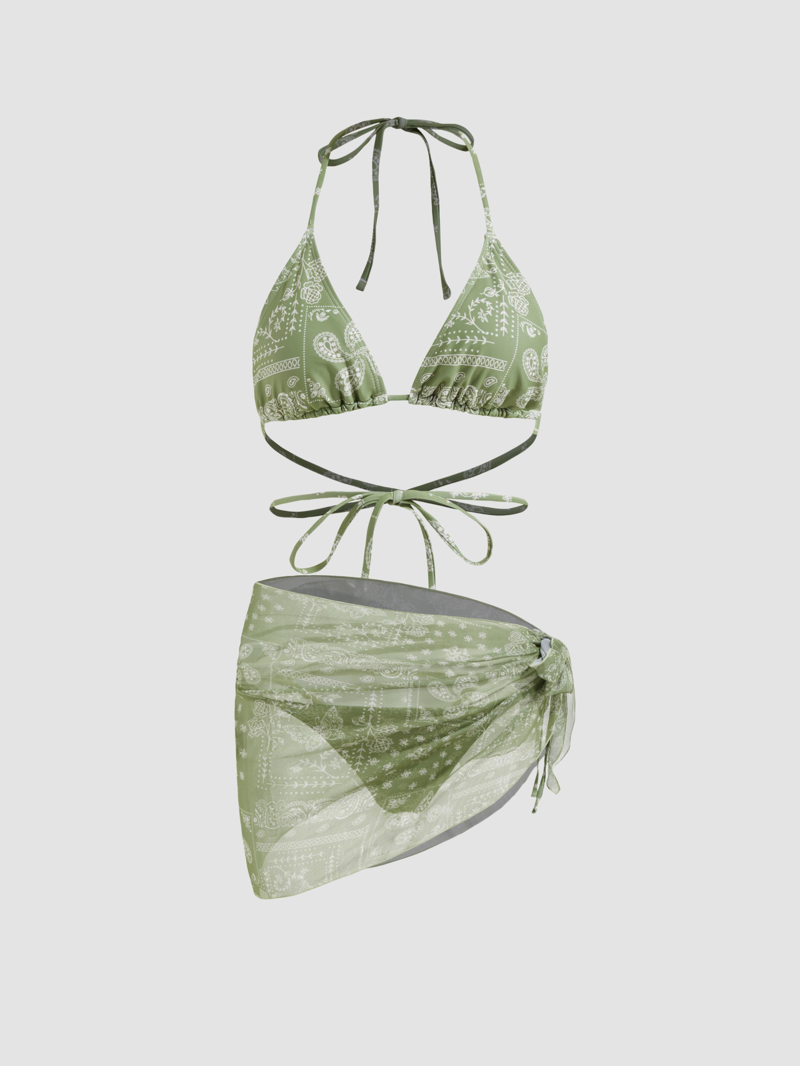 Vintage bedrucktes Halter-Bikini-3-Teil-Set by CIDER